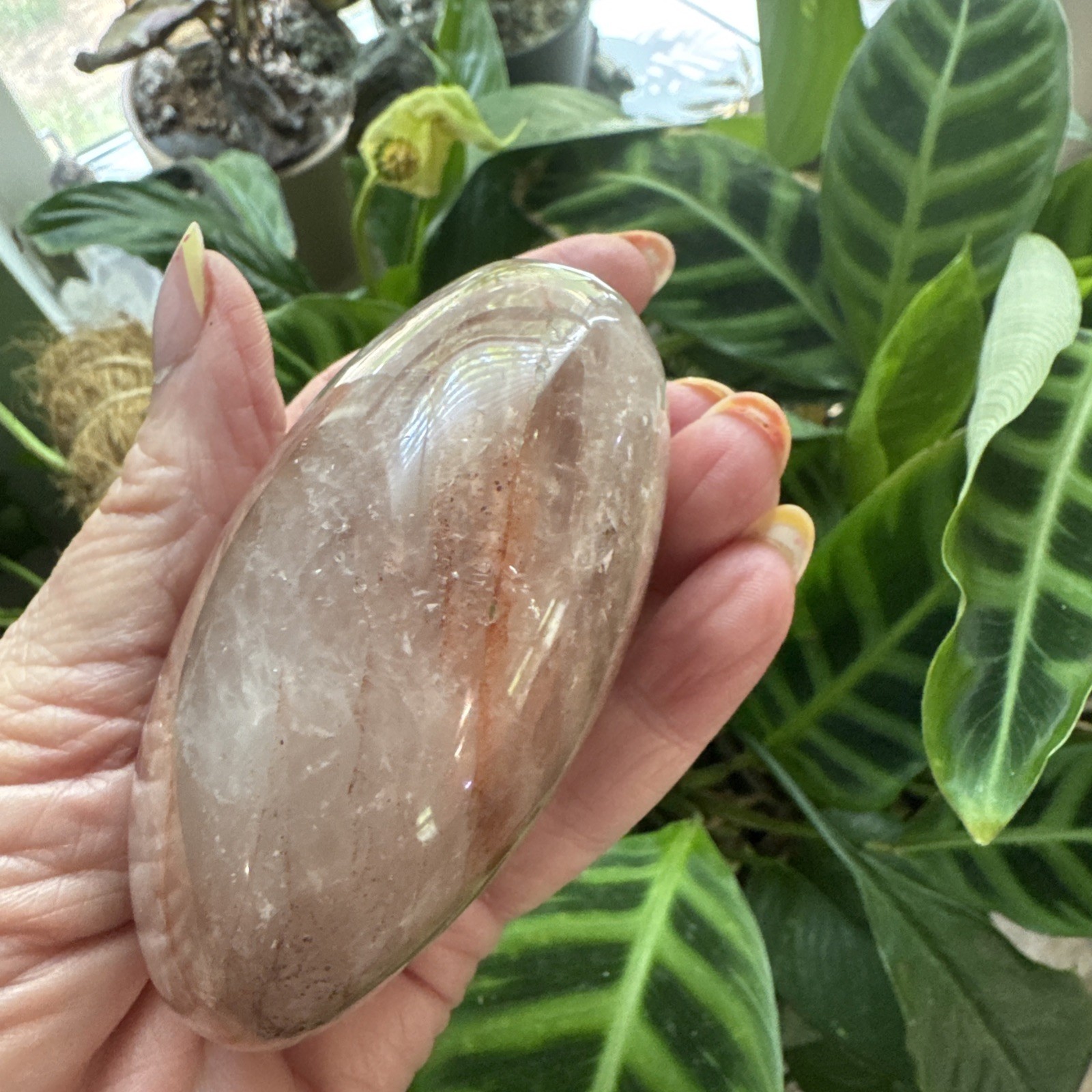 Large Polished Fire Quartz Palmstone 350 Grams 3.75”