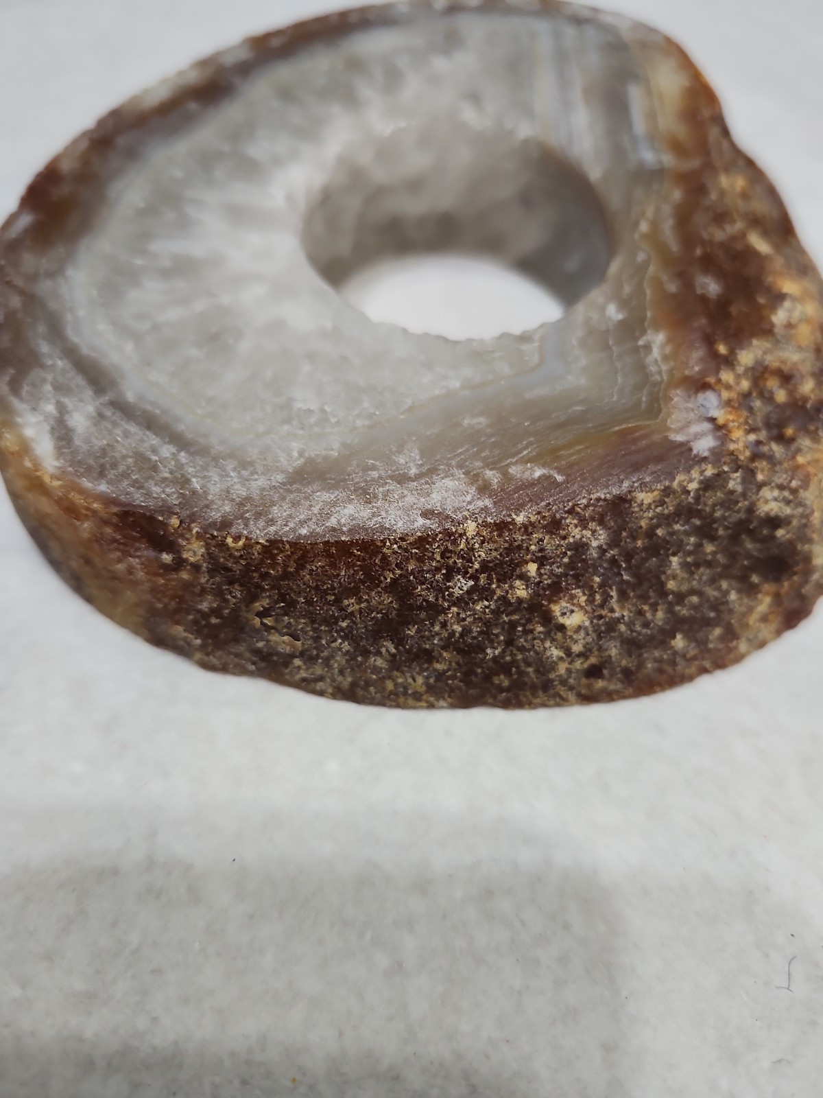 Polished Agate Geode Thick Slice 1.5 Inch Drilled Hole Brown And Clear 5×1 Inch