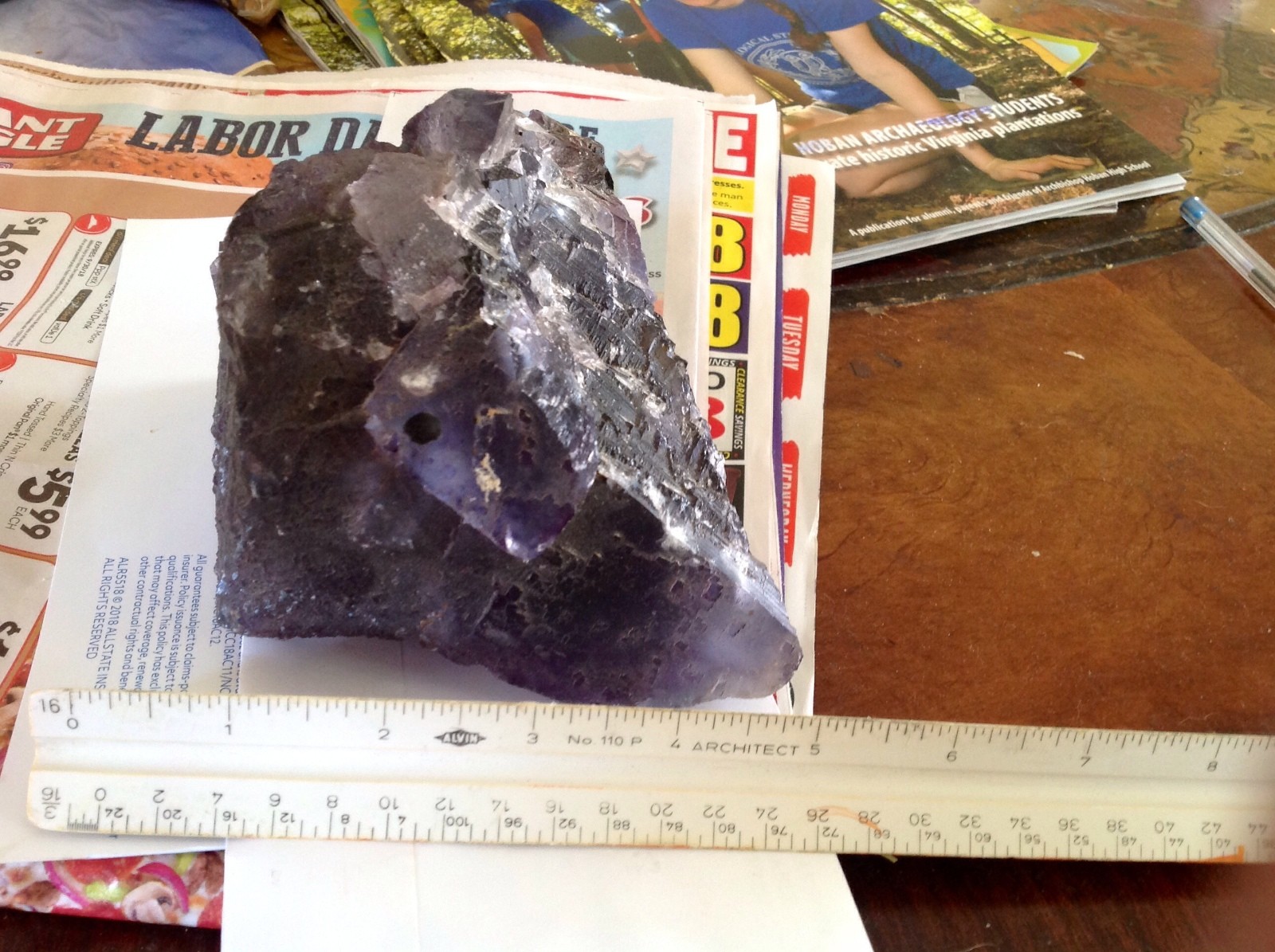 RARE! 4 lb. 9 oz. Blue/Purple Fluorite w/Calcopyrite from Cave in Rock Mine
