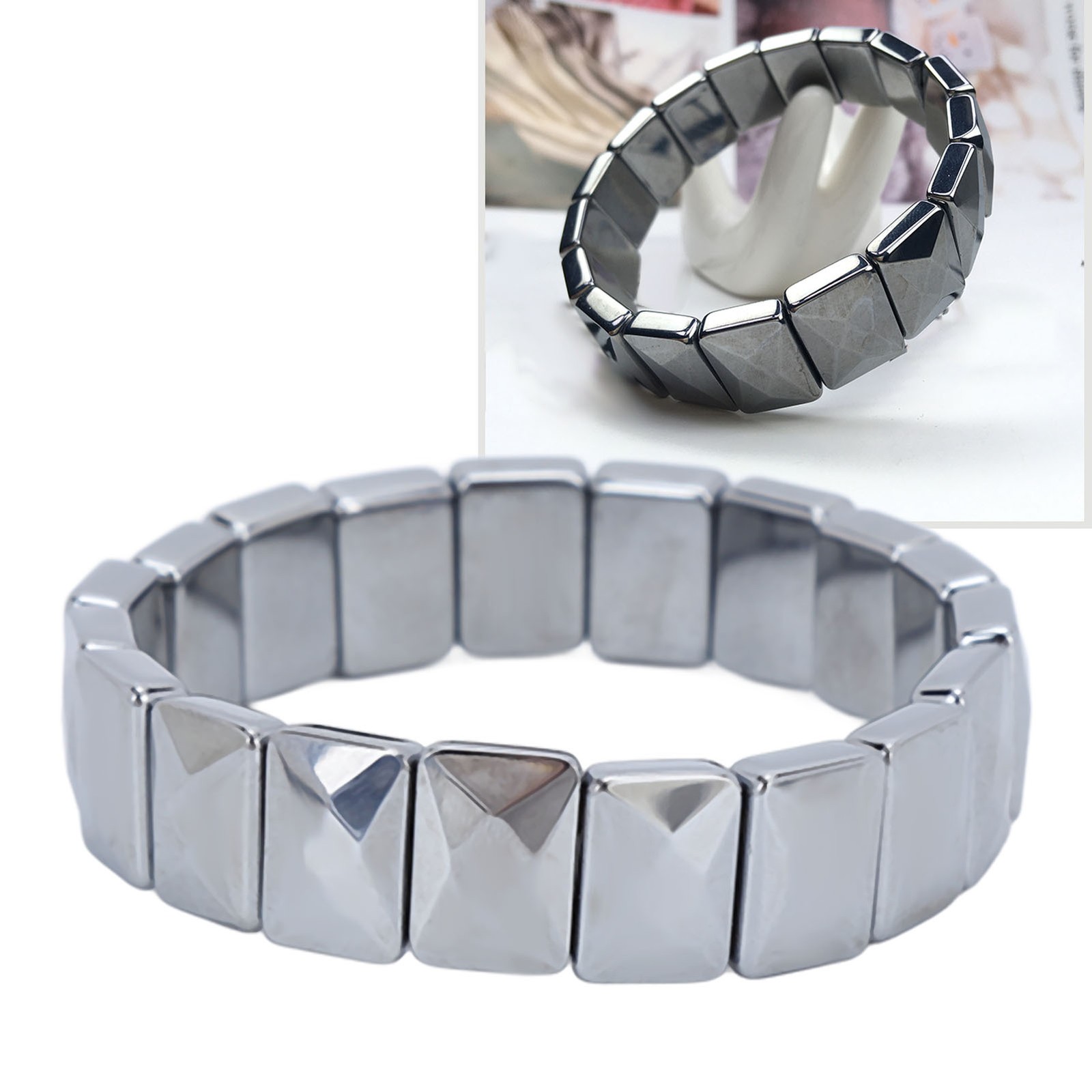 Terahertz Stone Bracelet Faceted Rectangle Pain Relief Bracelet For