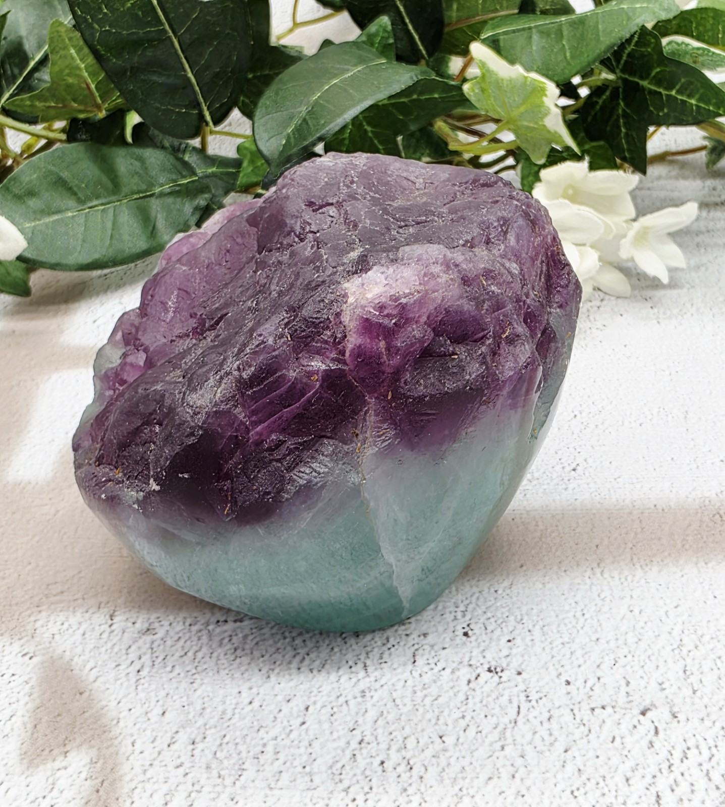 Natural Fluorite Cupcake Polished Freeform Purple Aqua Crystal w/ Light Stand