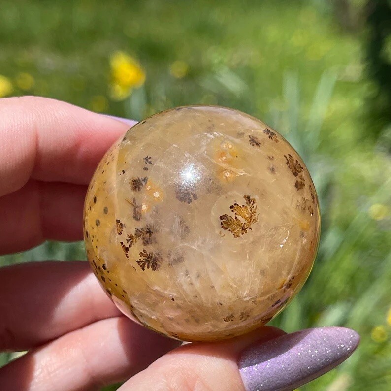 Dendritic Golden Healer Sphere with Asterism – No. 9