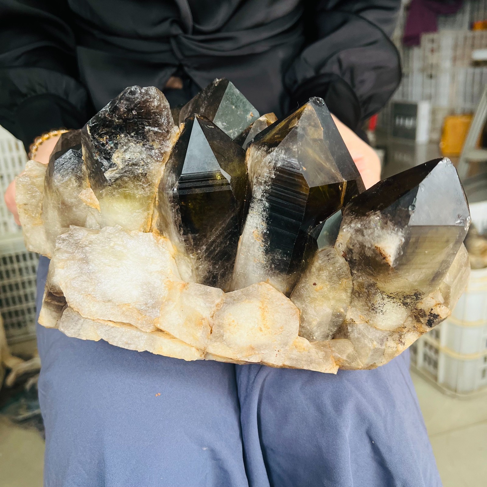 14.3LB natural Crystal black yellow clusters Aura Quartz Crystal Healing