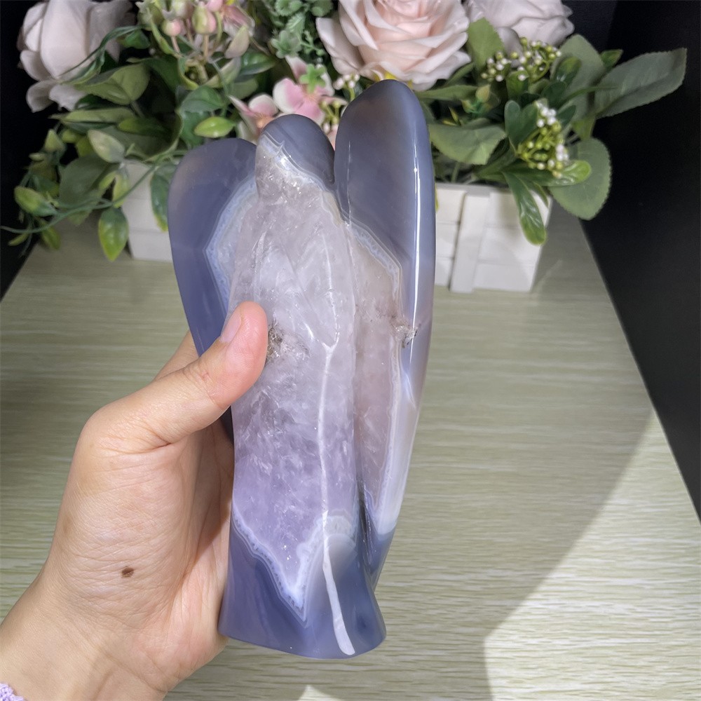 1.7LB 6.4″ Ash Lace Sardonyx Angel Carved Crystal Mineral Quartz Reiki Decor