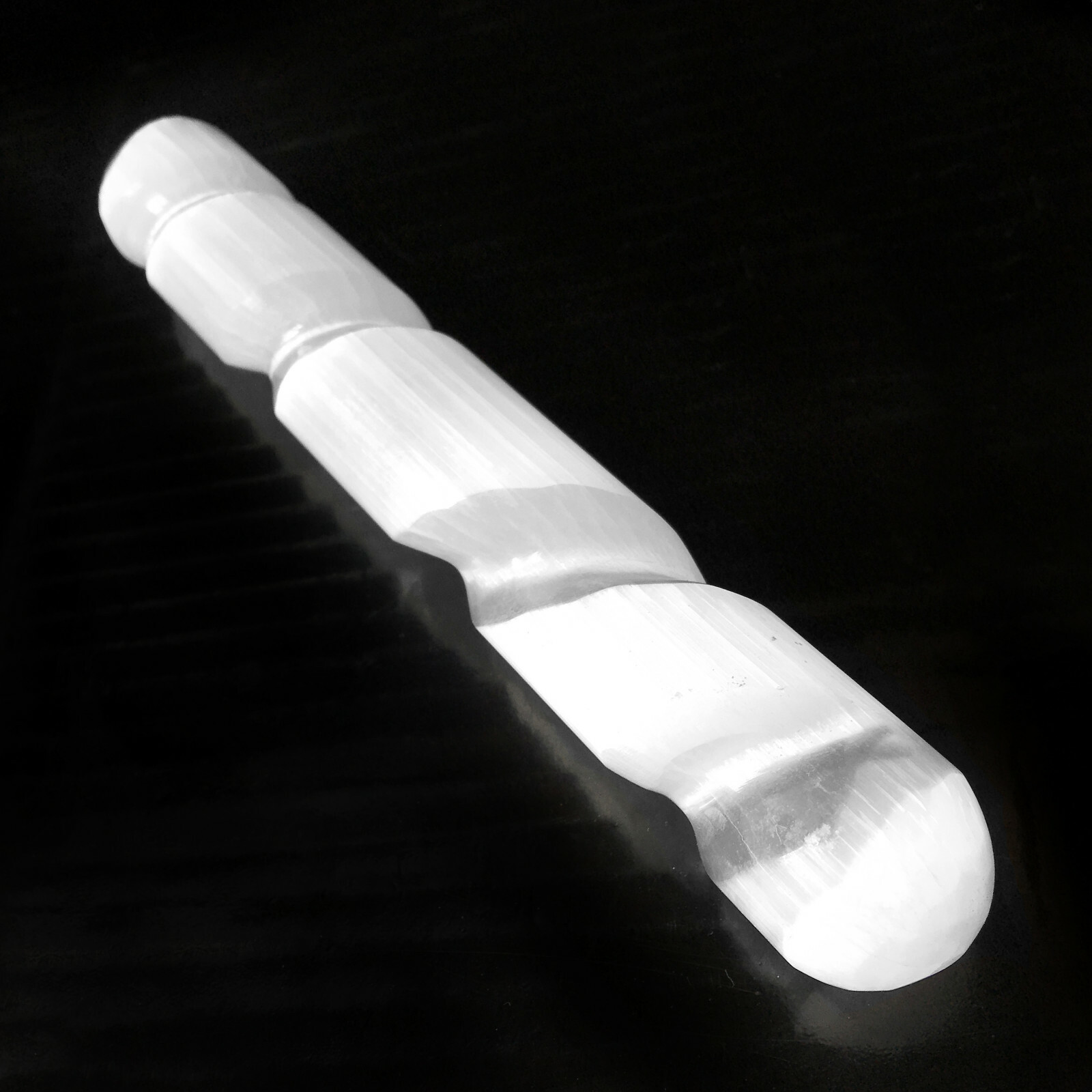 Selenite Crystal Massage Wand 8 ” Spiral Polished XL Round Point Tip Reiki Energ