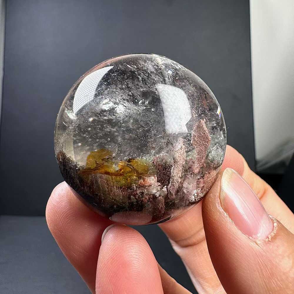 40mm Natural Ghost Quartz Sphere Crystal Ball Mineral Reiki Decor +Stand