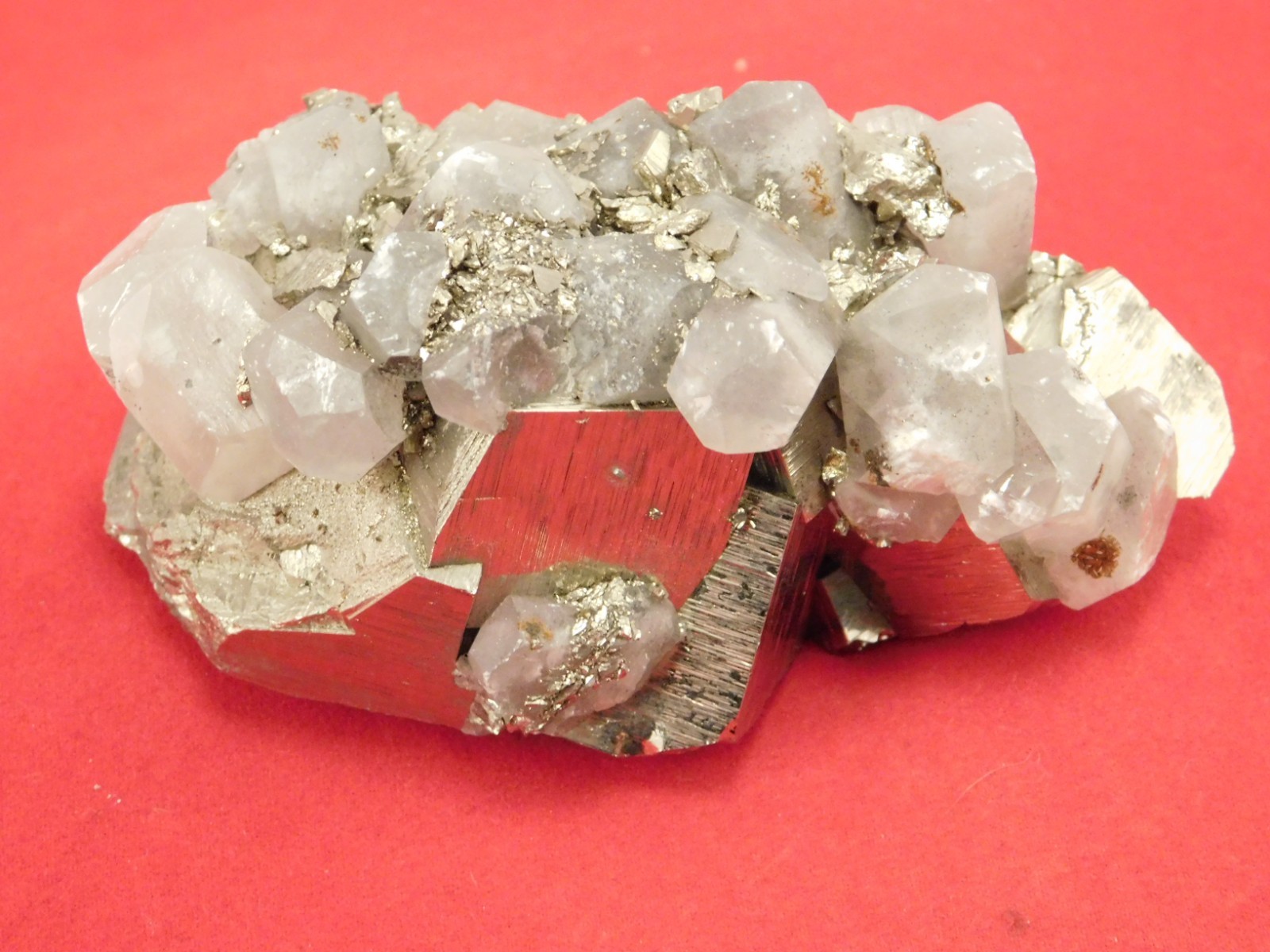 Larger! FLUORESCENT Calcite CRYSTAL Cluster with PYRITE Peru 376gr