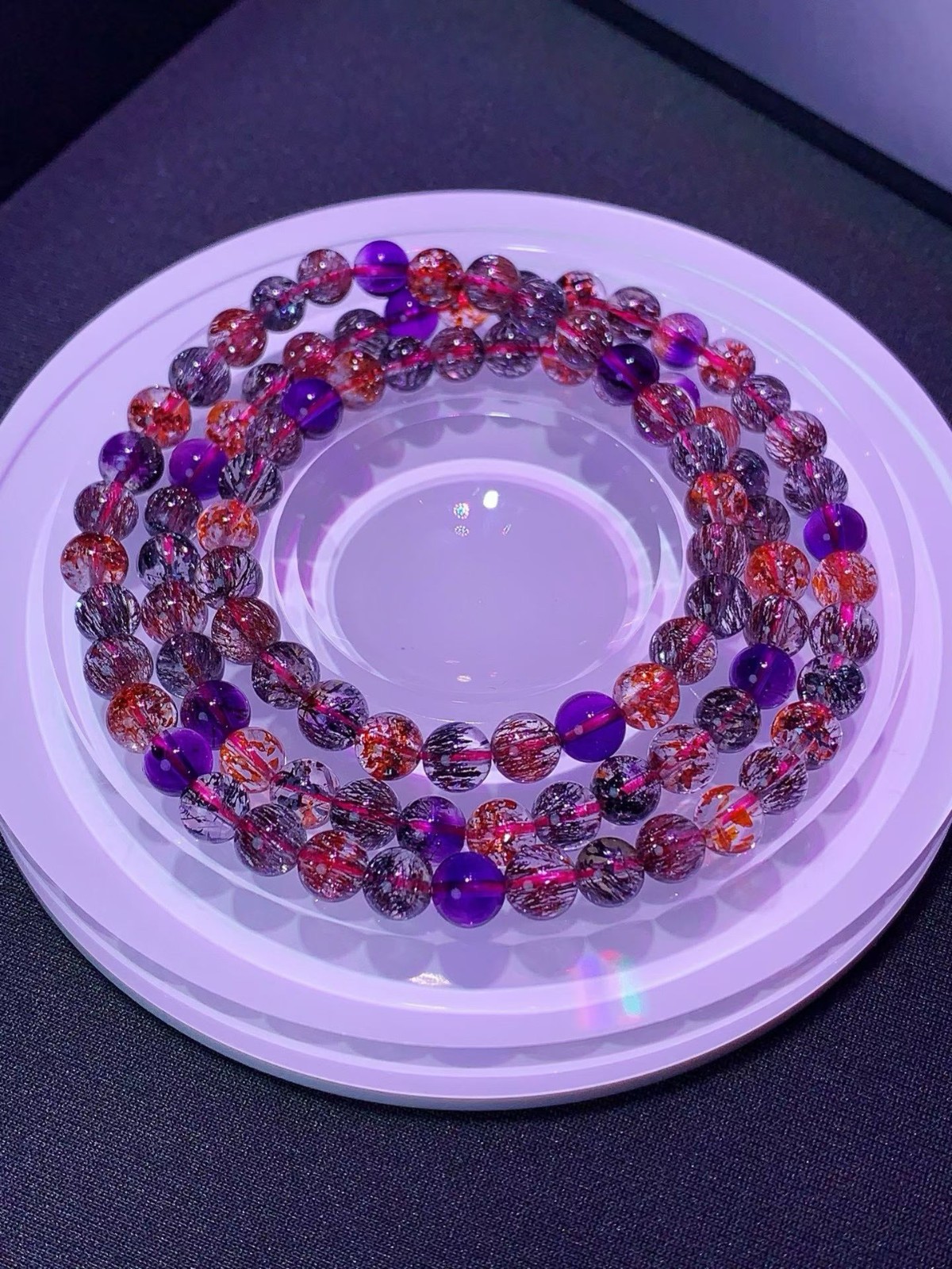 6.2mm TOP Natural Colorful super seven gem quartz crystal energy bracelet 30.9G