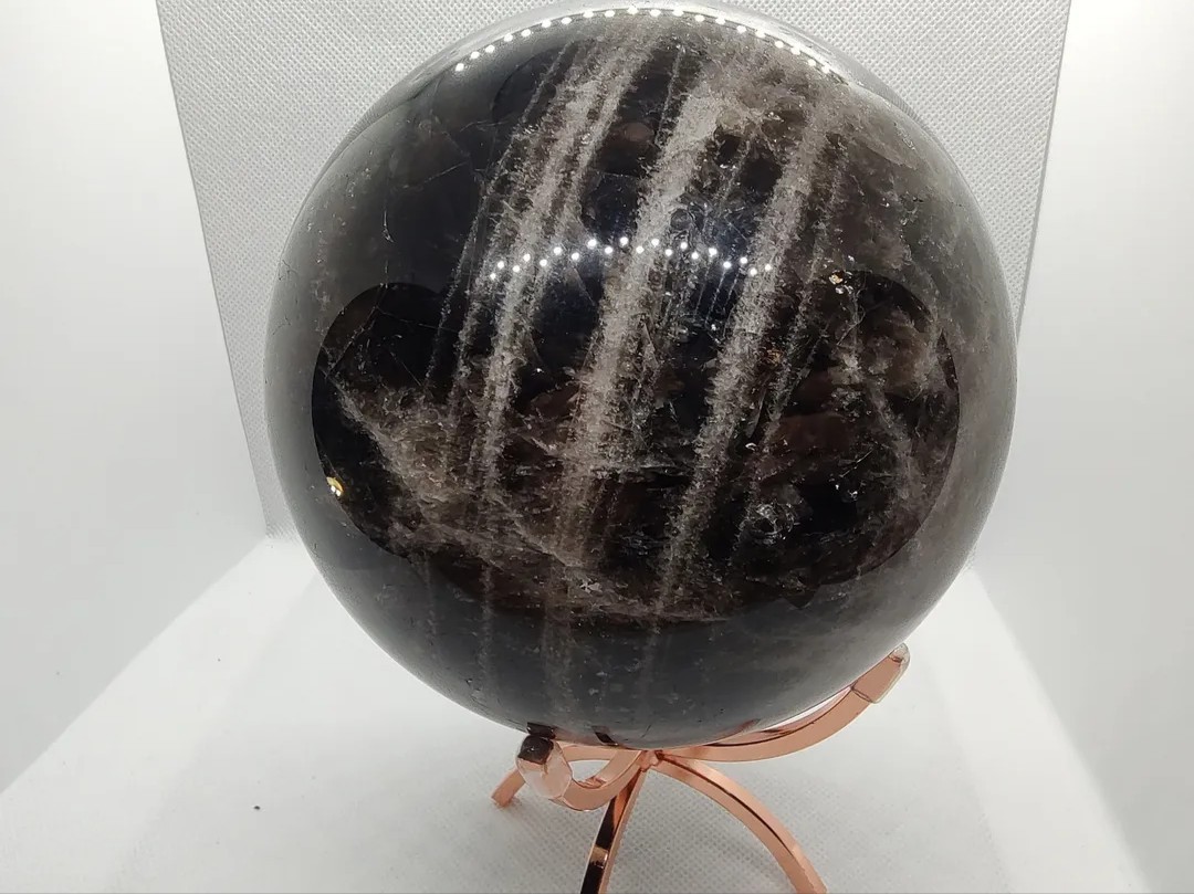 HUGE Smoky Quartz Sphere With Stand! Over 5 Pounds! Natural Stone Crystal Ball