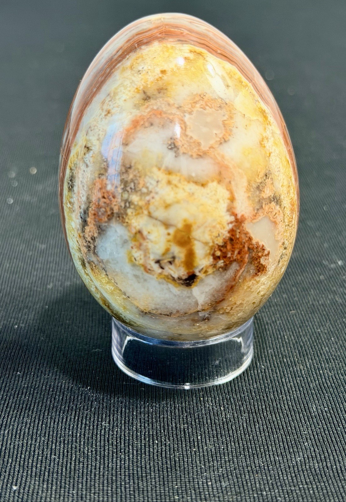 Polished Banded Agate Egg 3”Carnelian Sardonyx Onyx Stone Stand