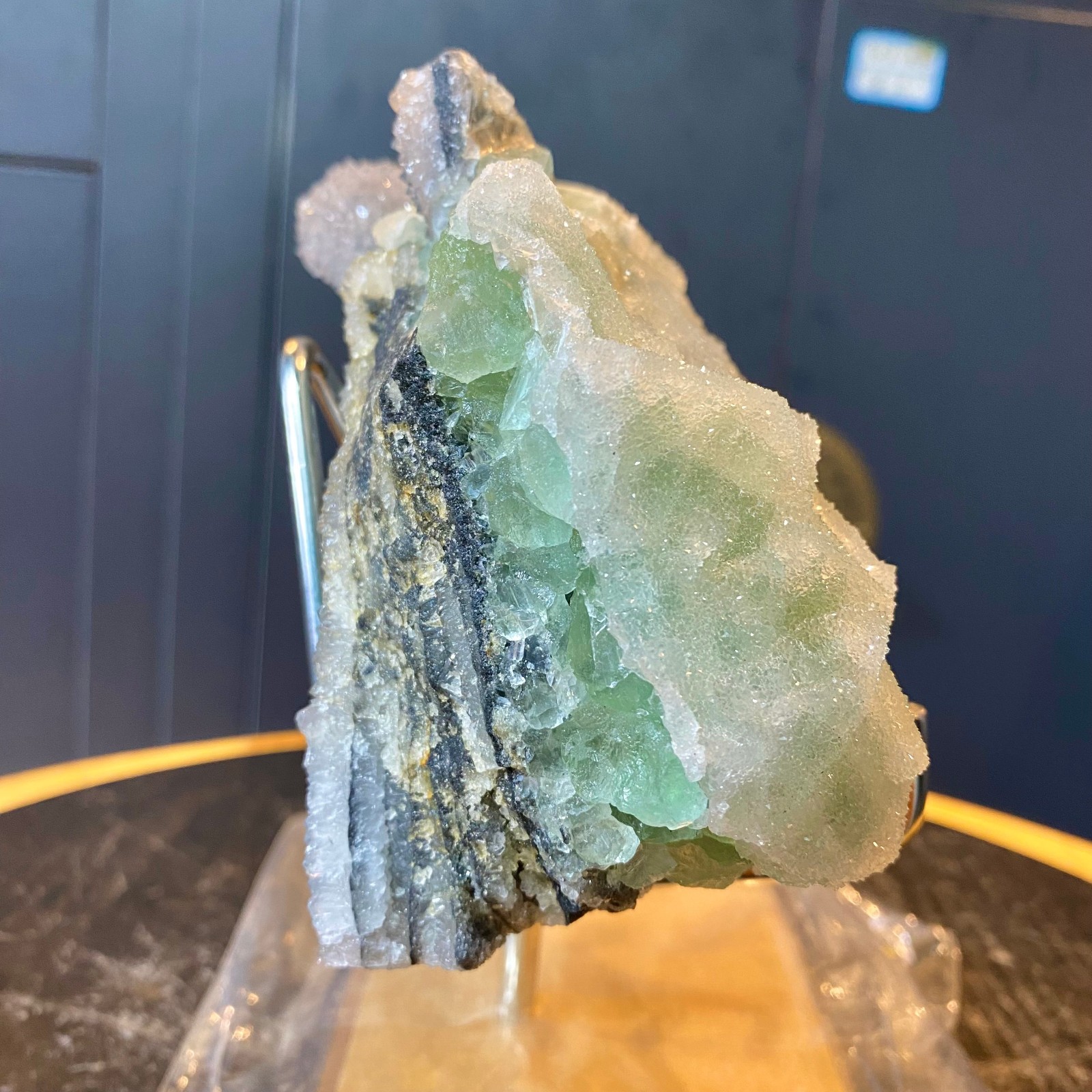 3.83LB Natural green cubic fluorite quartz crystal cluster mineral specimen