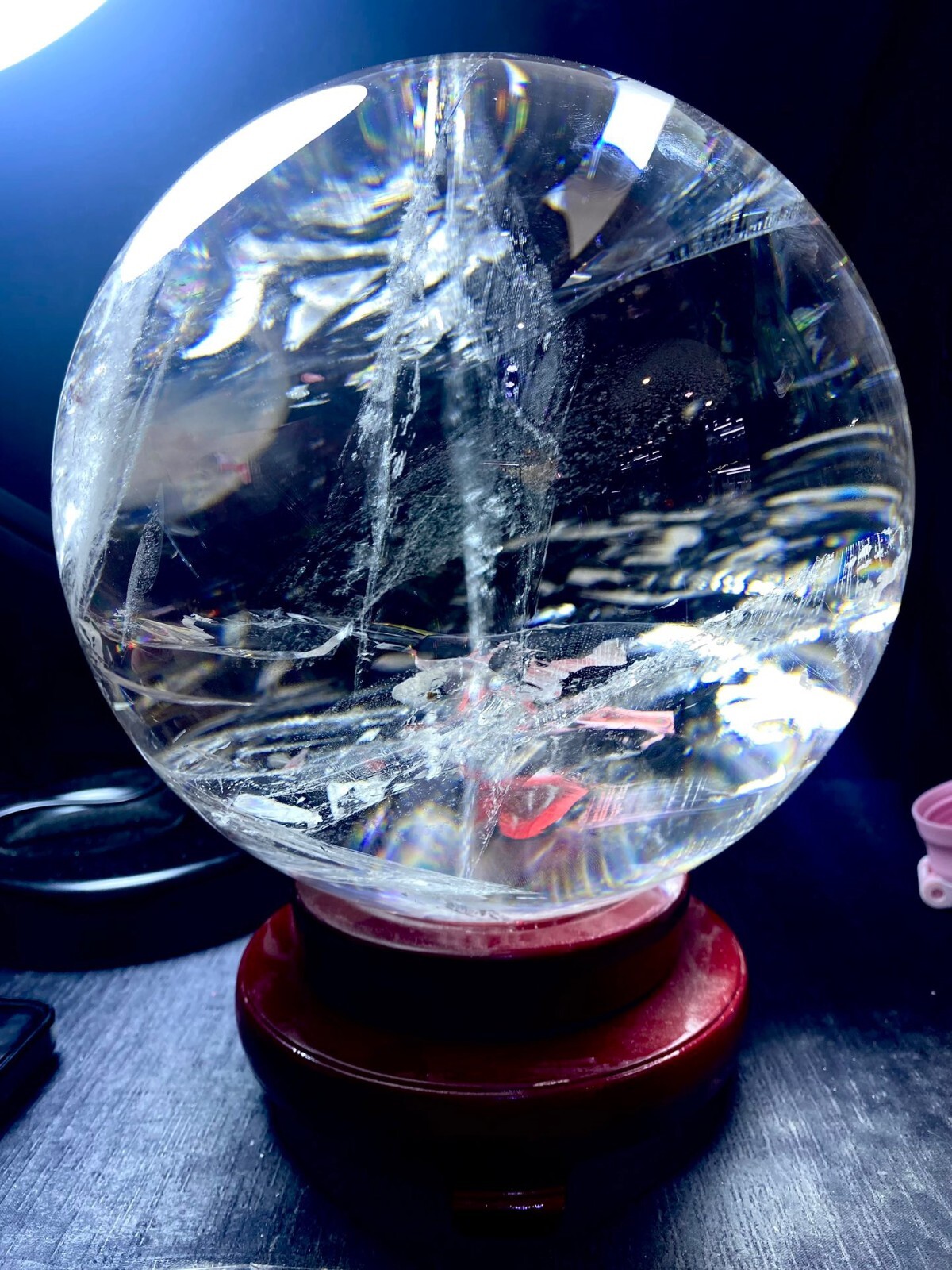 32.54LB Large Natural Clear Quartz Sphere White Crystal Ball Healing + Stand