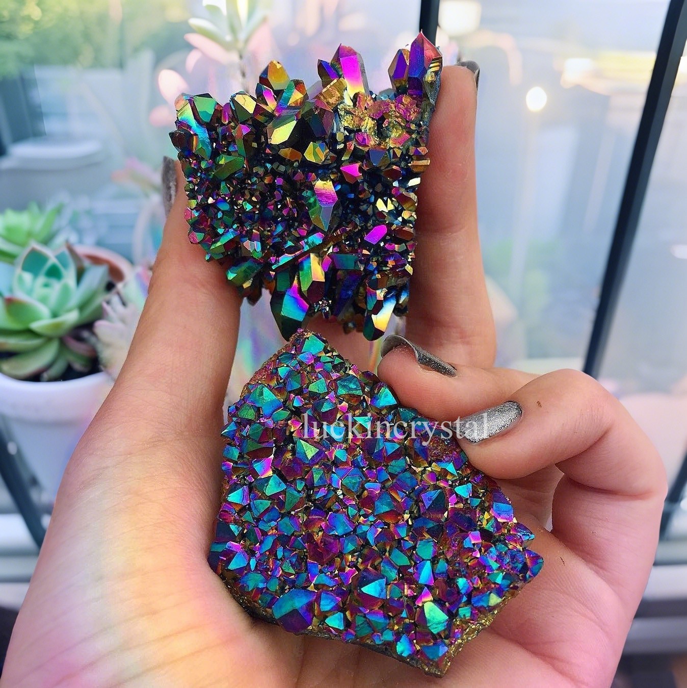 Rainbow Titanium Druzy Quartz Reiki Cluster Healing Mineral Specimen Home Decor