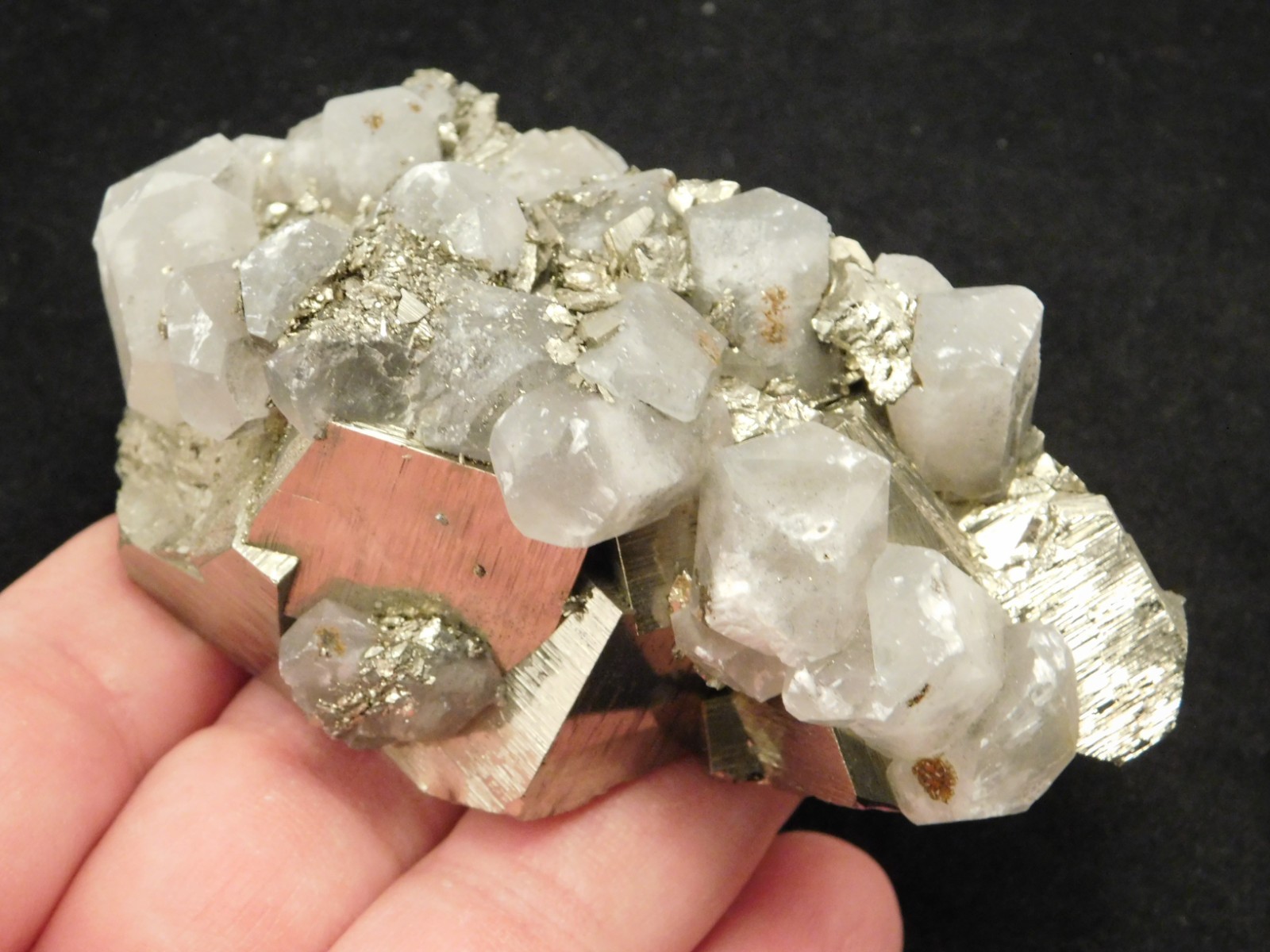 Larger! FLUORESCENT Calcite CRYSTAL Cluster with PYRITE Peru 376gr