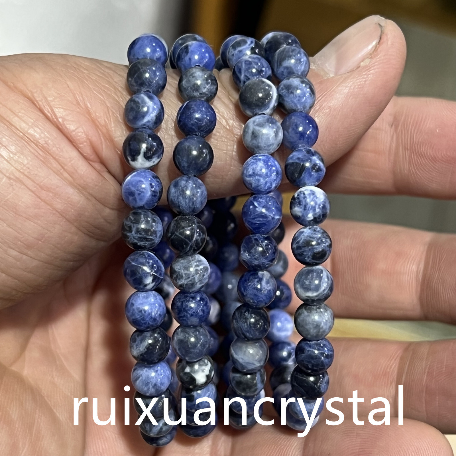 Wholesale Lot 6pcs Natural Blue-vein stone 6 mm 7.5″Crystal Stretch Bracelet