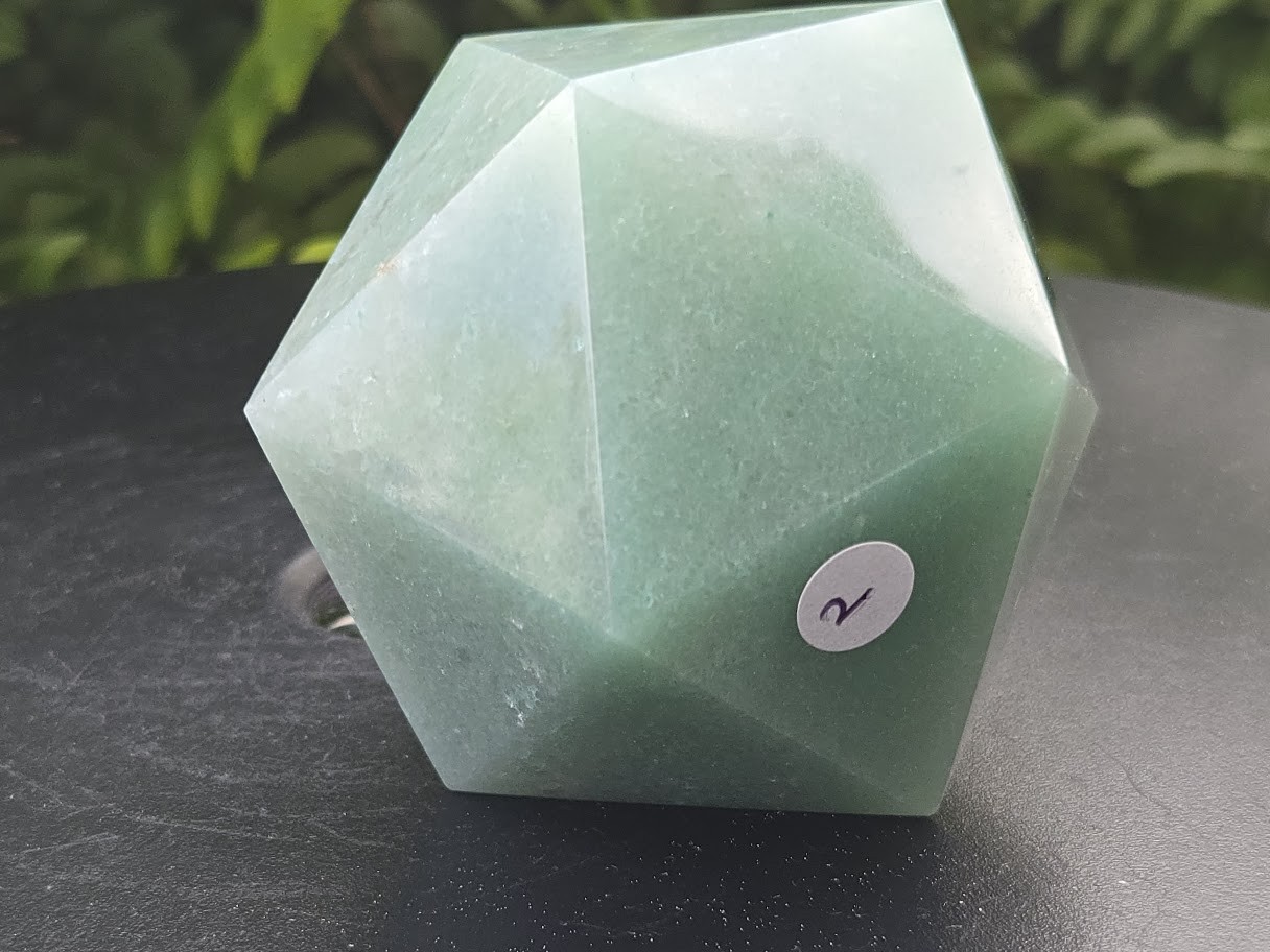 Green Aventurine Carved Geometric Icosahedron Large (60 to 70 mm) Decorative