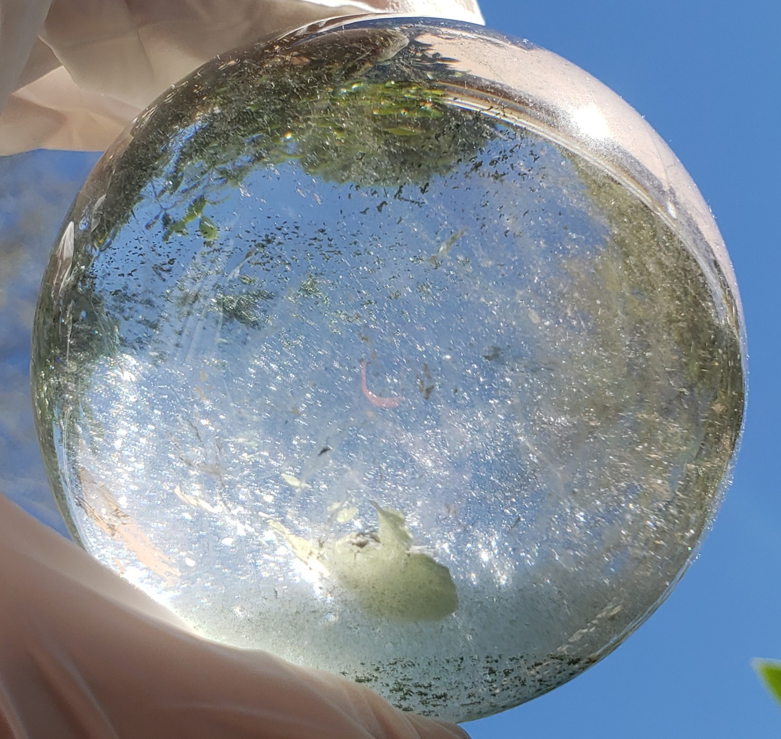 3″ Clear Green Garden Quartz Crystal Sphere Orb Ball Rainbows, 612g or 1.3 lbs