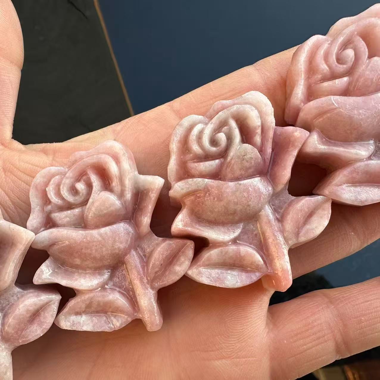 1pc Natural Pink opal Quartz hand-Carved flower skull Crystal Reiki healing gift