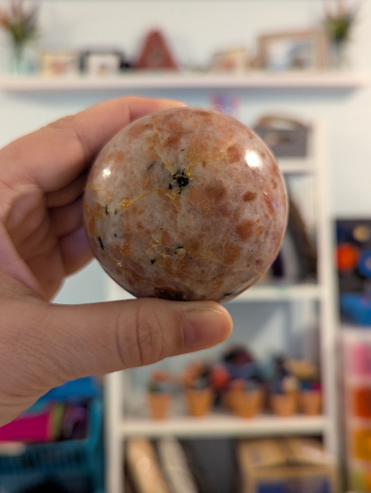 66 mm Sunstone Gemstone Large Crystal Sphere & Stand (India) US Seller