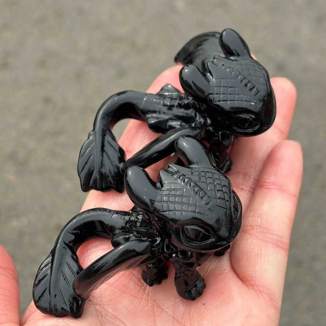 2.5″ Top Natural Obsidian Fly Dragon Skull Carved Quartz Crystal Skull Healing