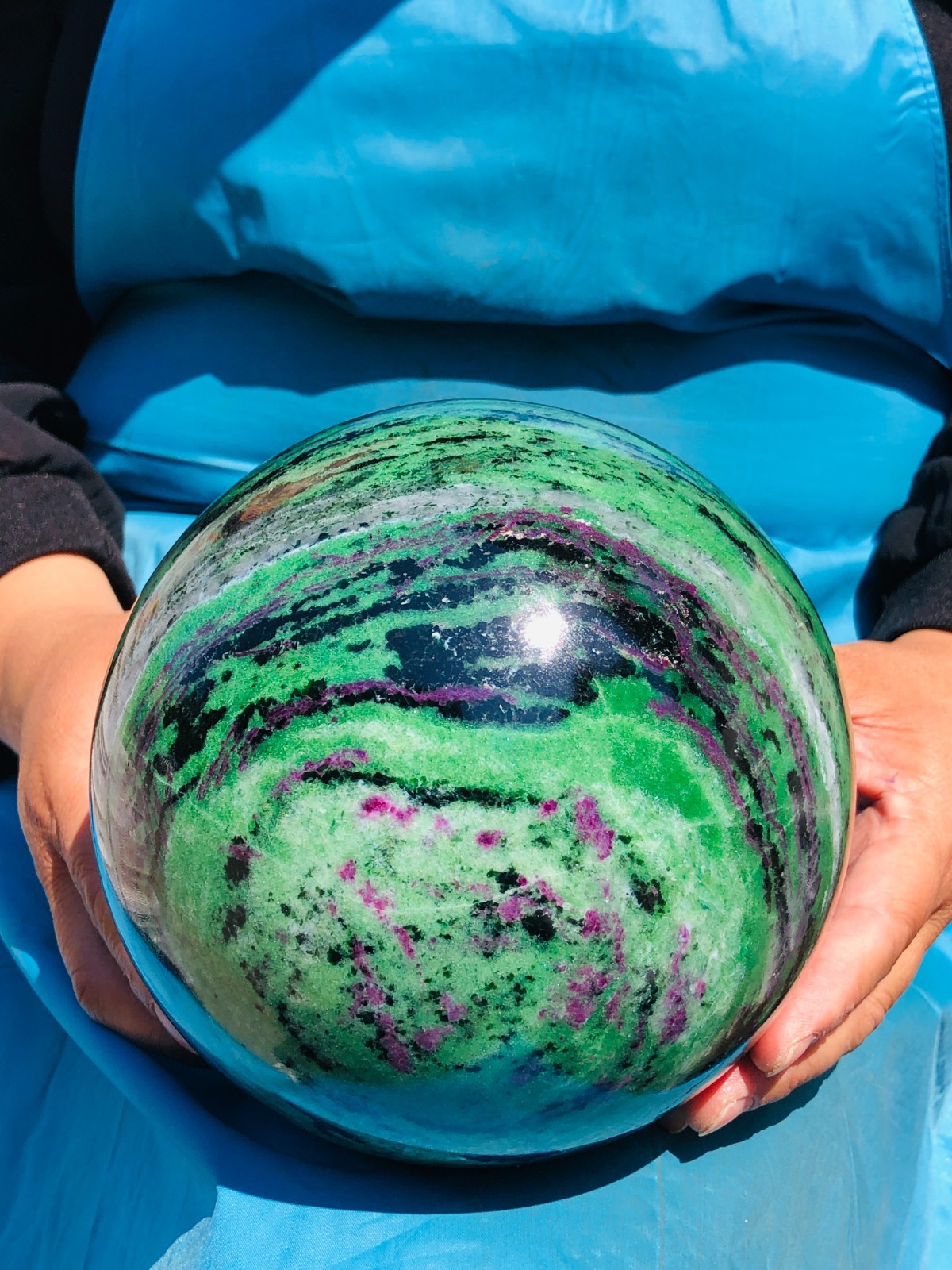 12.29 LB Large Natural Ruby Zoisite Sphere Crystal Healing Stone Specimen 5157