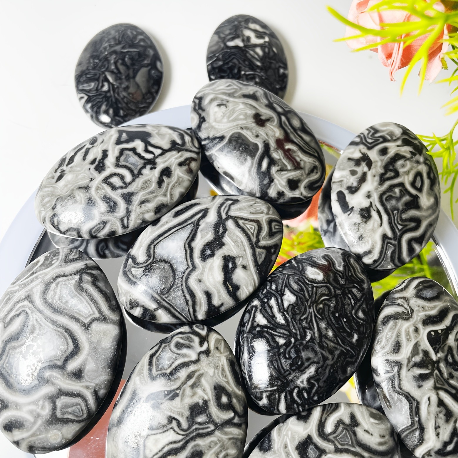 3PC Wholesale Natural Crystal Picasso Jasper Palm Stone Quartz Healing Decor
