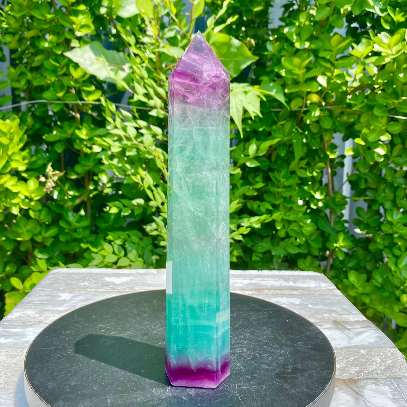 2.09LB Natural Rainbow Fluorite Obelisk Quartz Crystal Wand Tower Point Heal