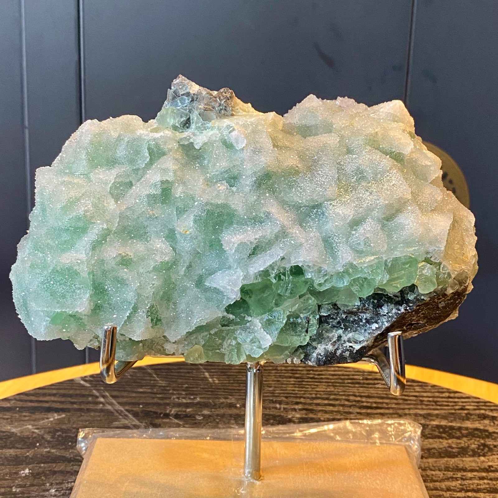 3.83LB Natural green cubic fluorite quartz crystal cluster mineral specimen