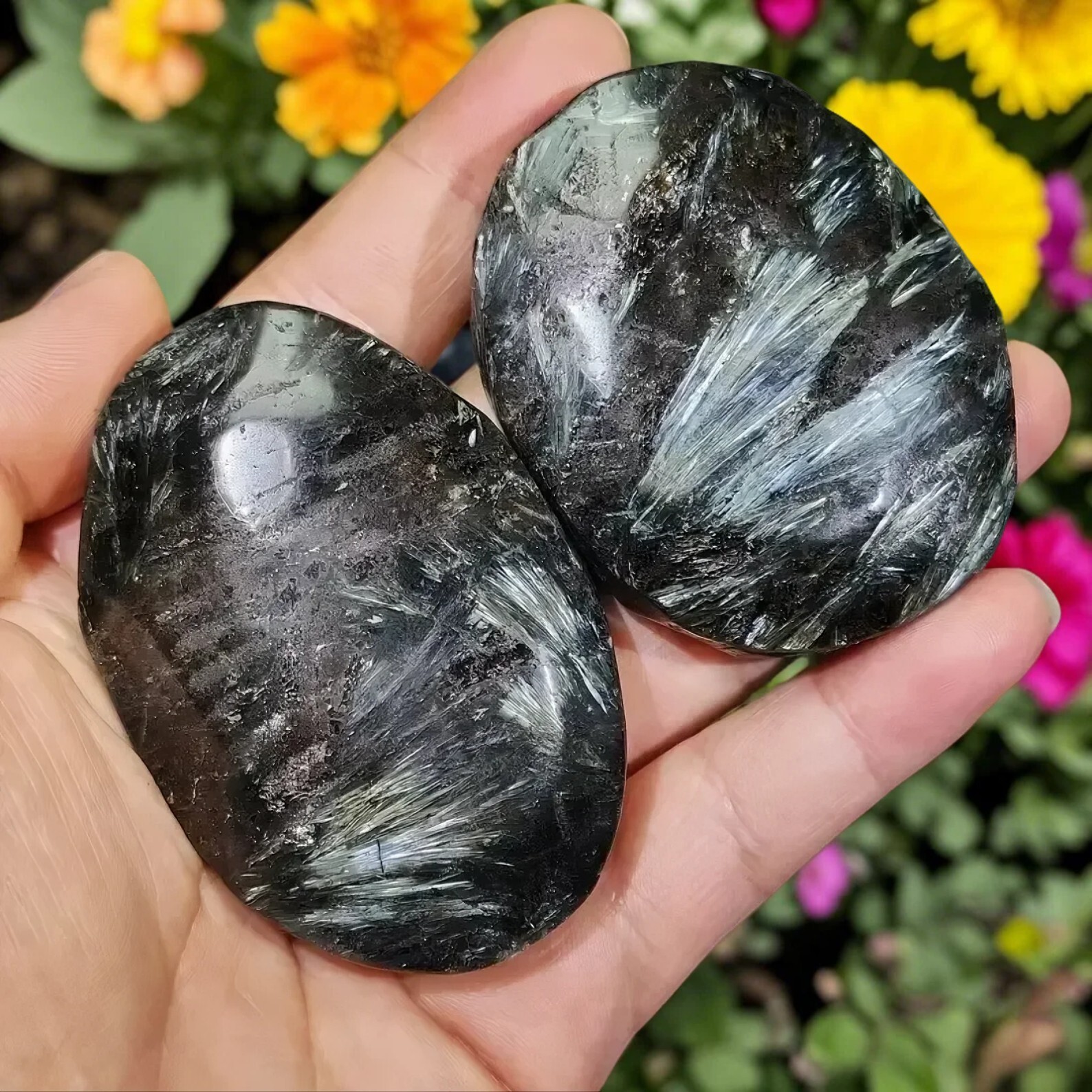 Arfvedsonite Palm Stone Polished Flashy Worry Stone Reiki Crystal Healing Gift