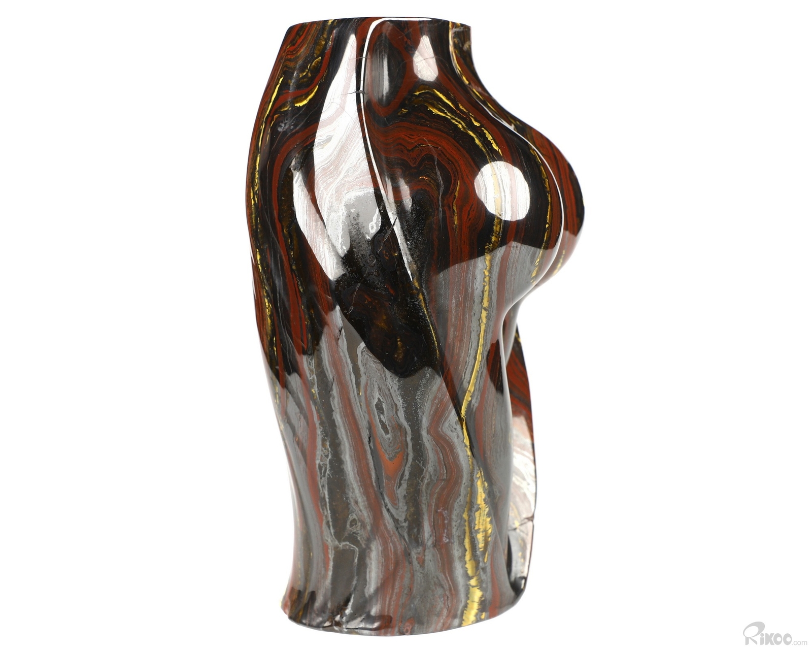 6.3″ Colorful Tiger Iron Eye Hand Carved Crystal Vase Sculpture, Crystal Healing