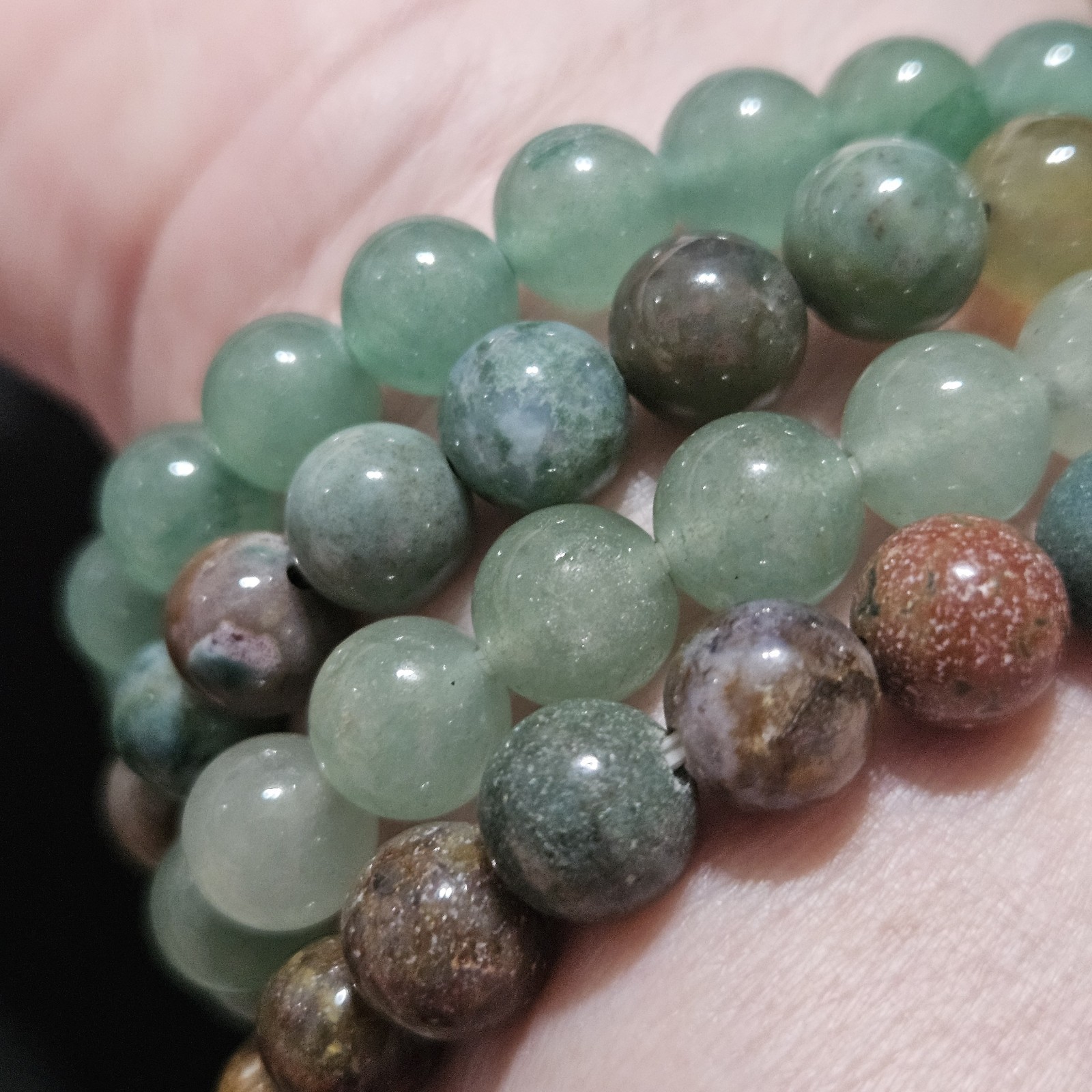Natural Crystal Bead Stretch Bracelet, Lot Of 4, Gemstones, 8mm, Jasper, Agate +
