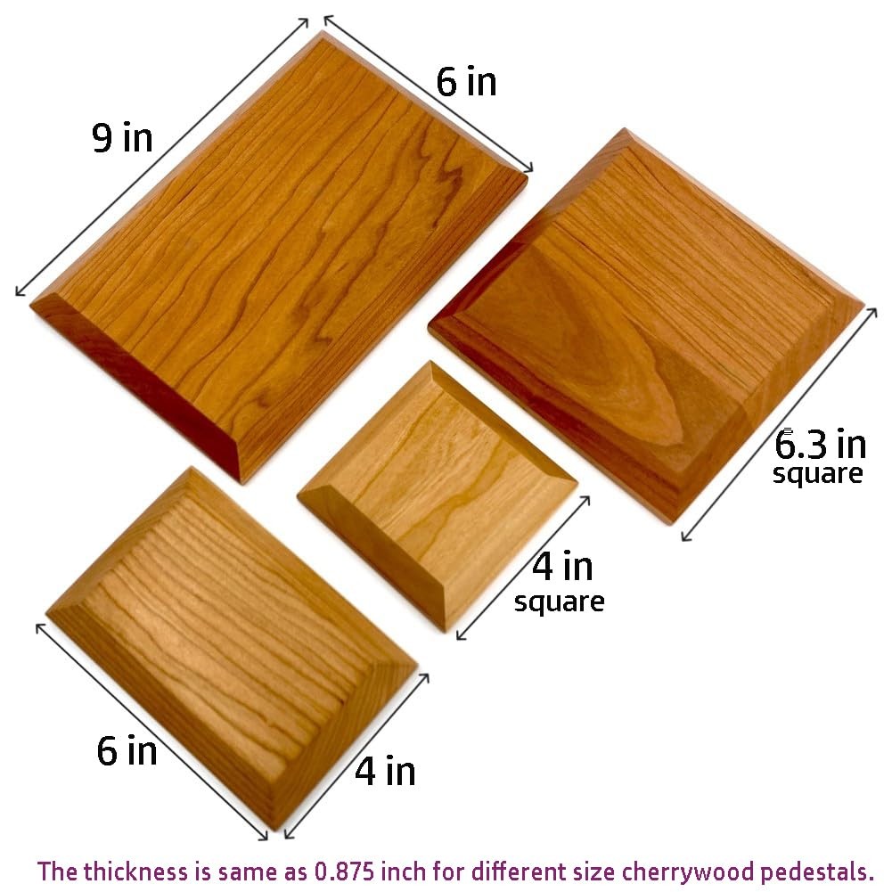 Solid Cherrywood Pedestal, Rectangular Wood Display Base with Bevel, Modern F…