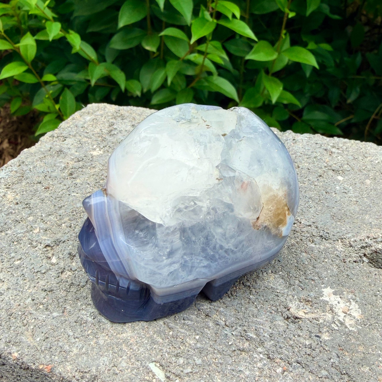 328g Amethyst agate crystal cave skull, Rare hand carved skull specimen