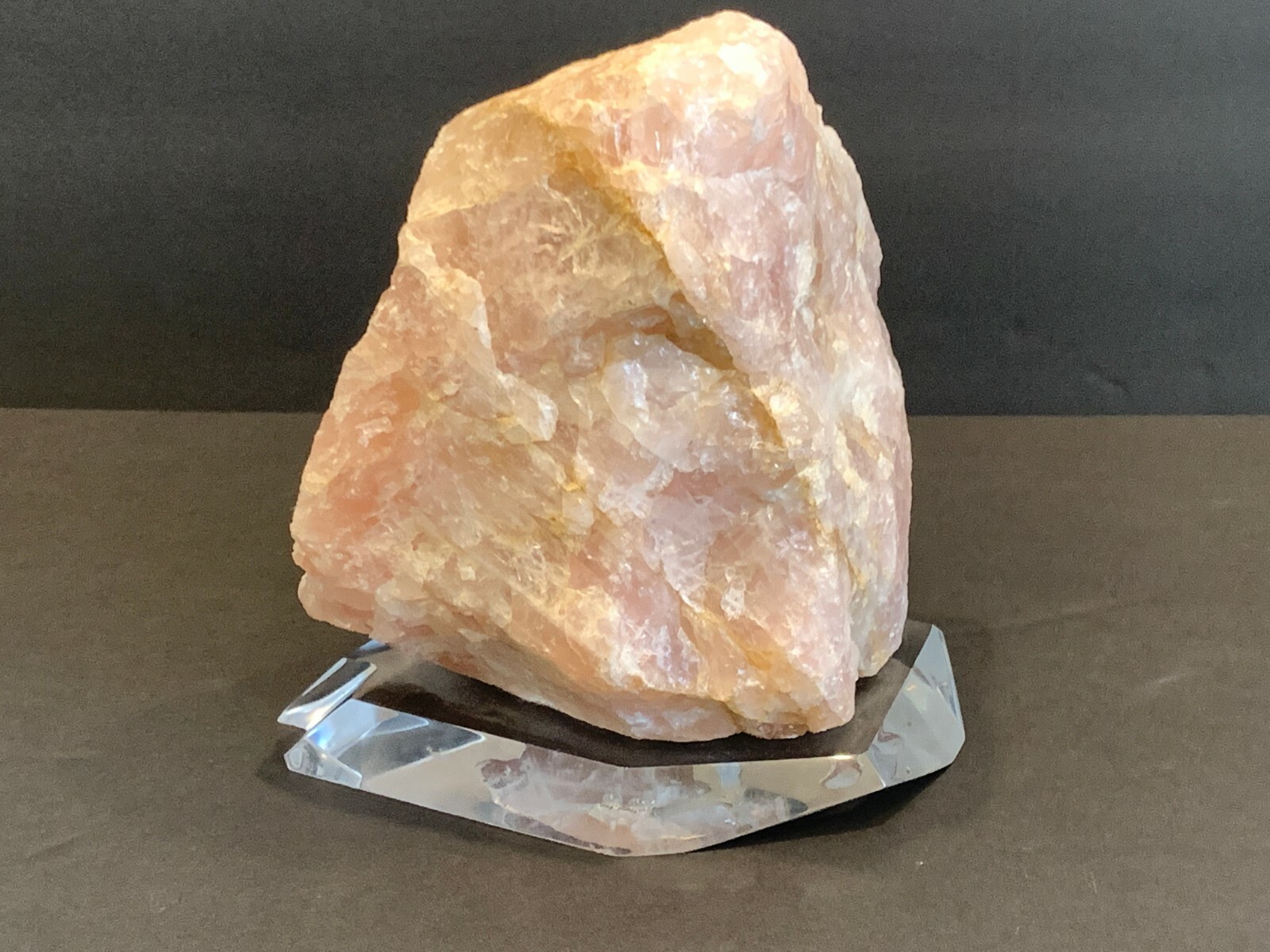 Large Chunk of Rose Quartz Rough Rock on Lucite Base