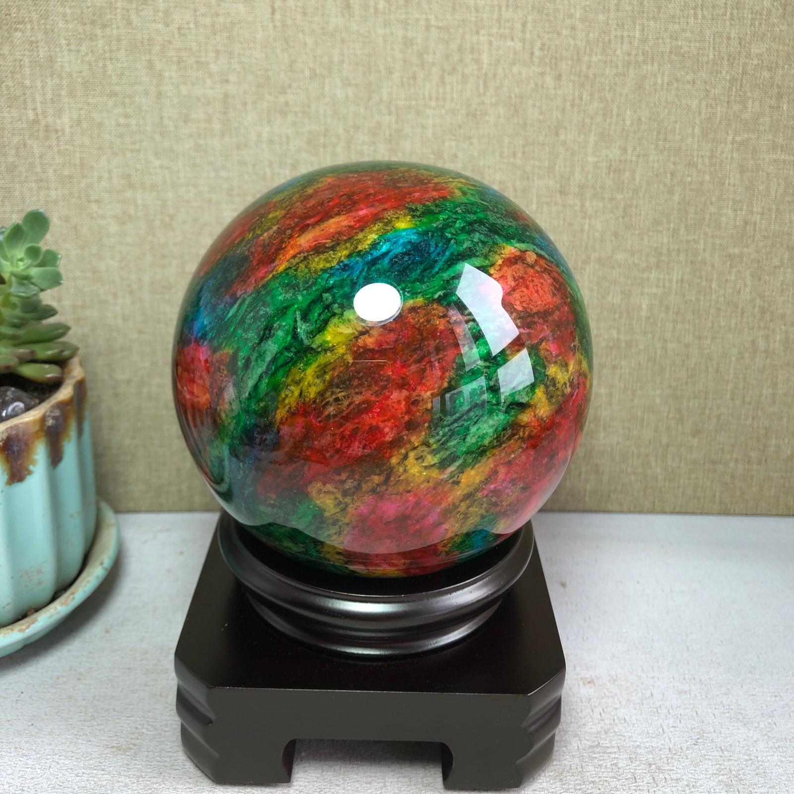 Natural “Seven Colors Jade” sphere flat bottom specimen Taiwan China 99mm A4581