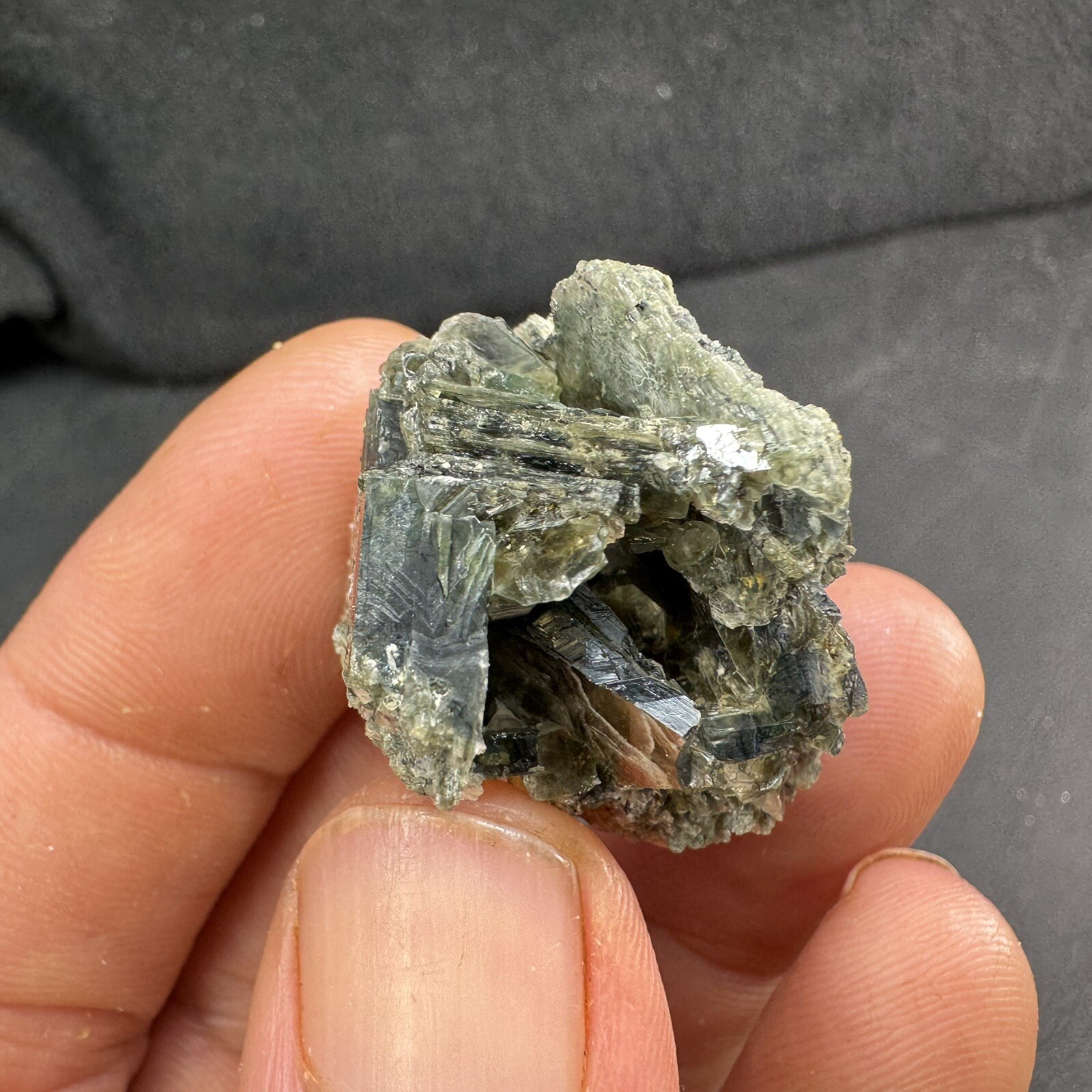 Lot of 4 Green Crystalized Mica Crystal Clusters with Rare Red Rutile Crystals