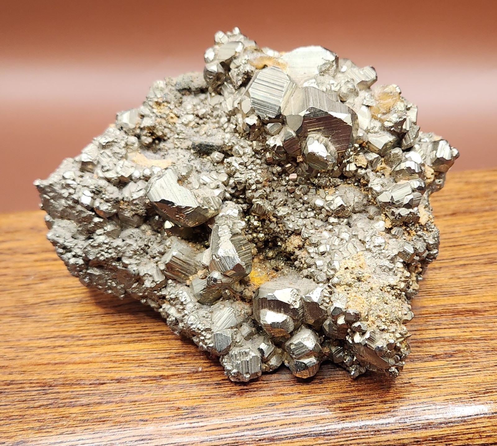 Peruvian Pyrite Crystal Cluster Cubic Striated Mineral Specimen on Base 2.4 lbs