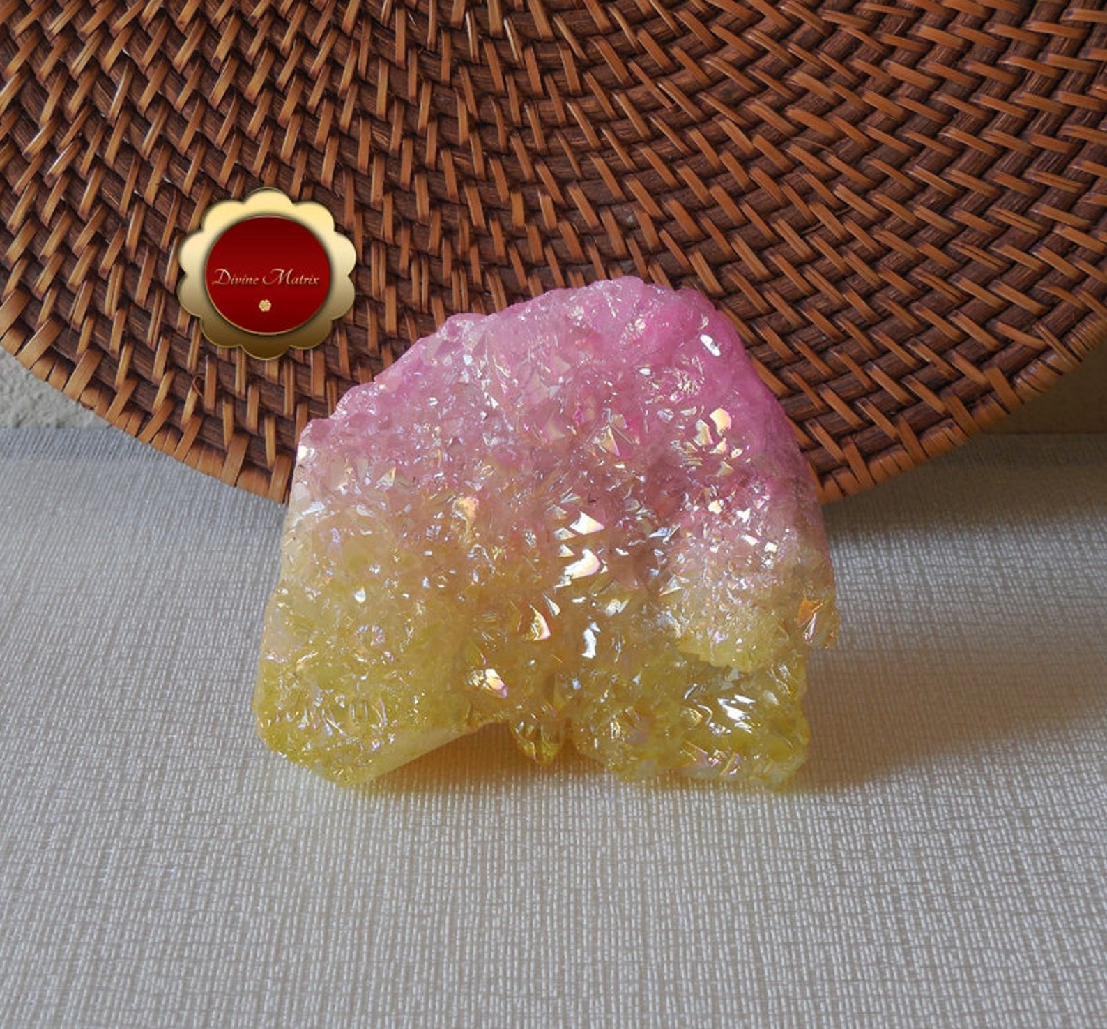 Large Aura Cluster, Pink & Yellow Crystal Cluster, Iridescent Decorative Stone