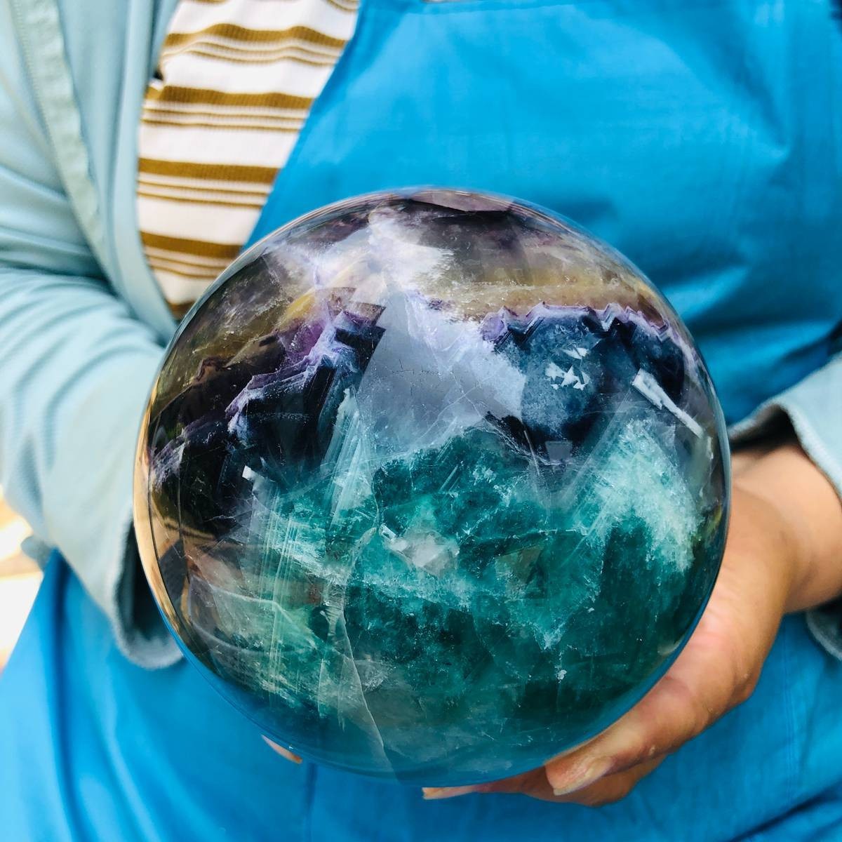 6.22LB Natural Crystal Rainbow Fluorite Sphere Display Ball Reiki Healing