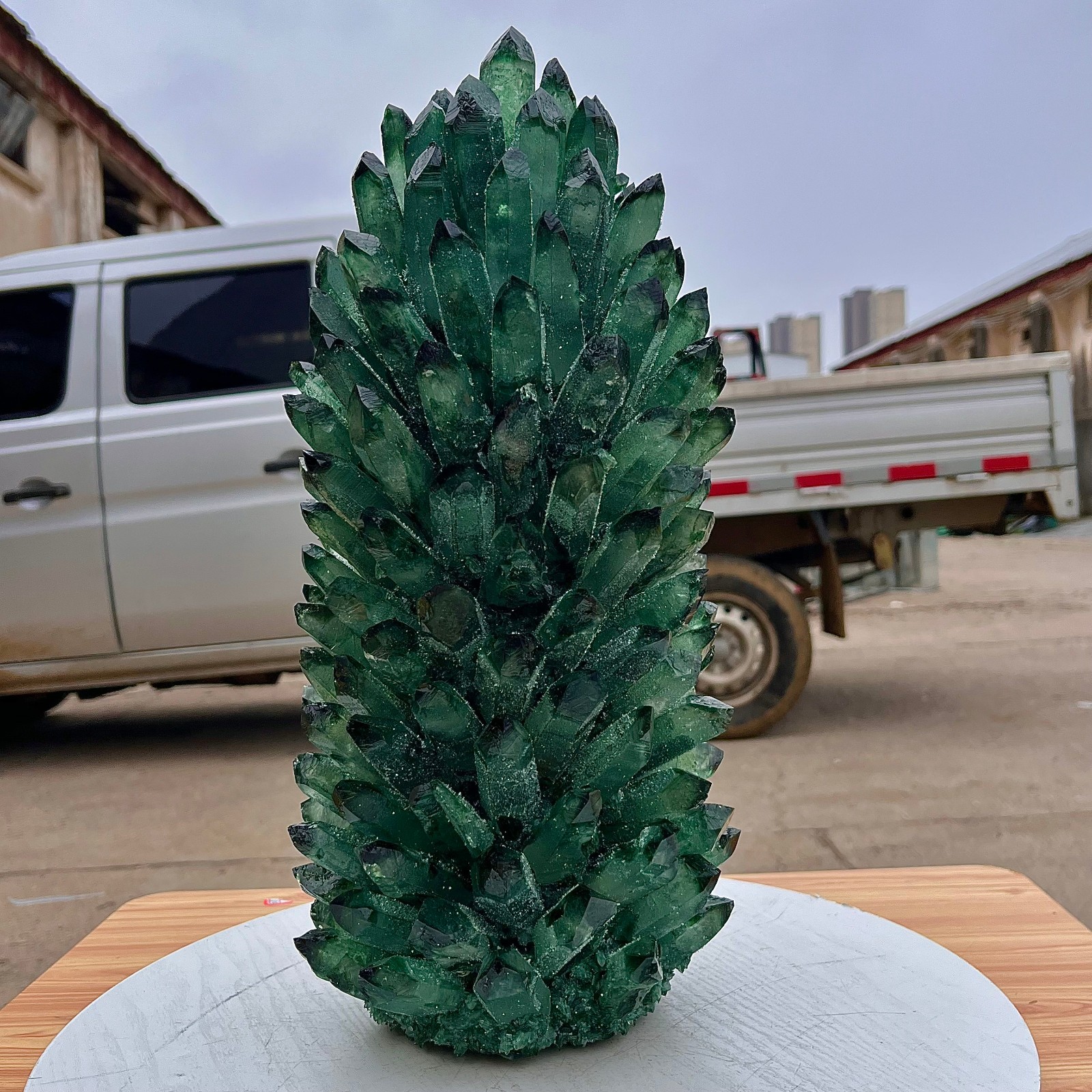 24.86LB Green crystal cluster column sample crystal flower home decor