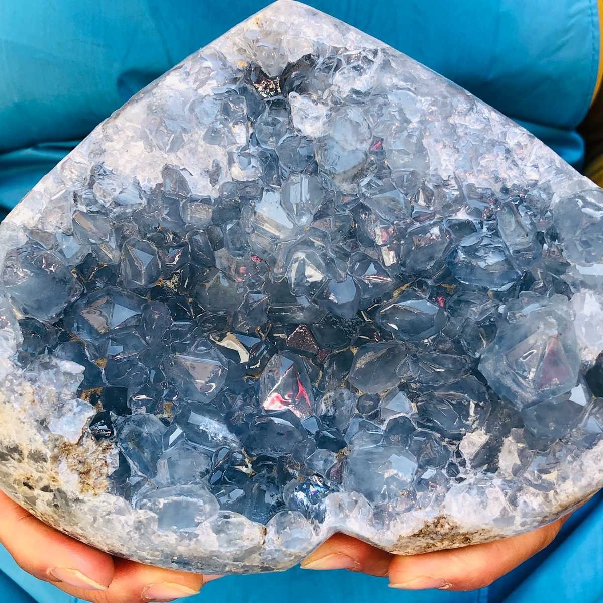 5LB Natural Blue Celestite Geode heart-shaped Crystal Cluster Specime Healing