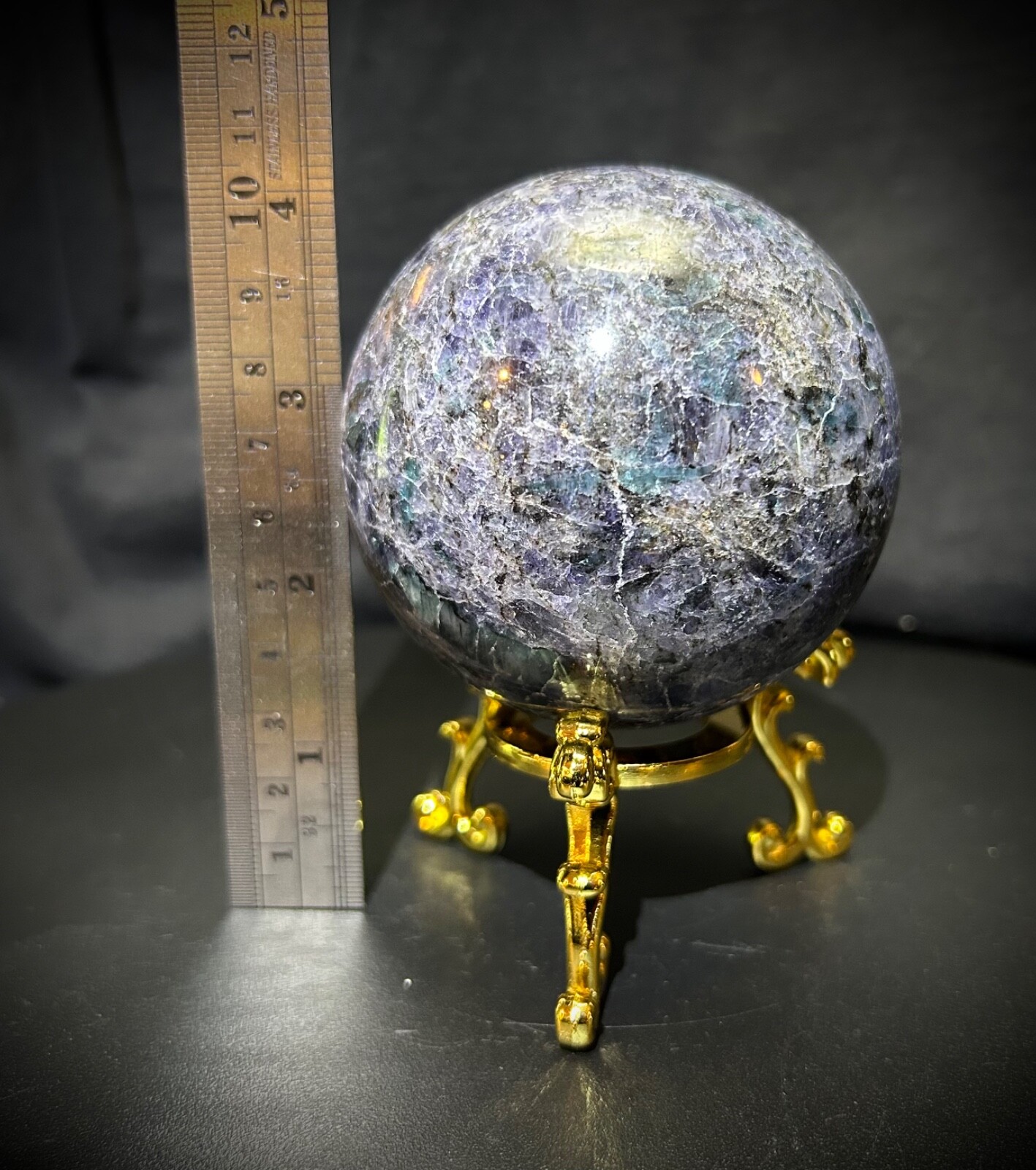 2.9″ Iolite Sphere With Metal Stand 1lb 5oz