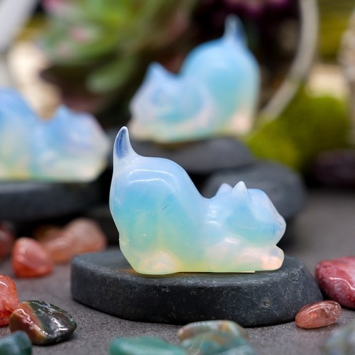 Opalite Crystal Cat Carving Stone Healing Protection Trinket Cat Lover Tier Gift