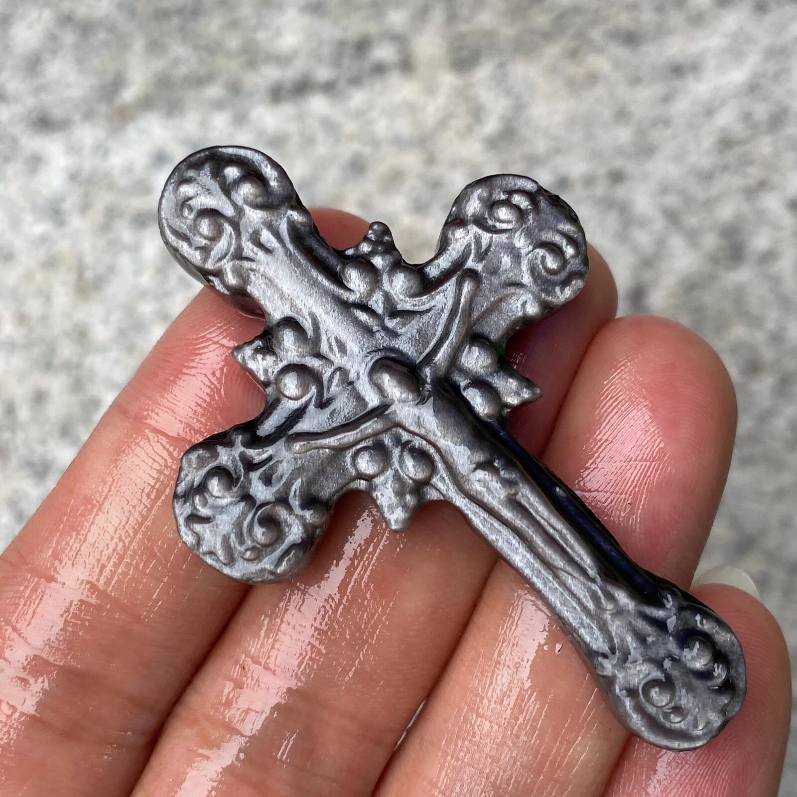 TOP Natural Silver Obsidian Quartz cross crystal Hand Carved Healing 1PC