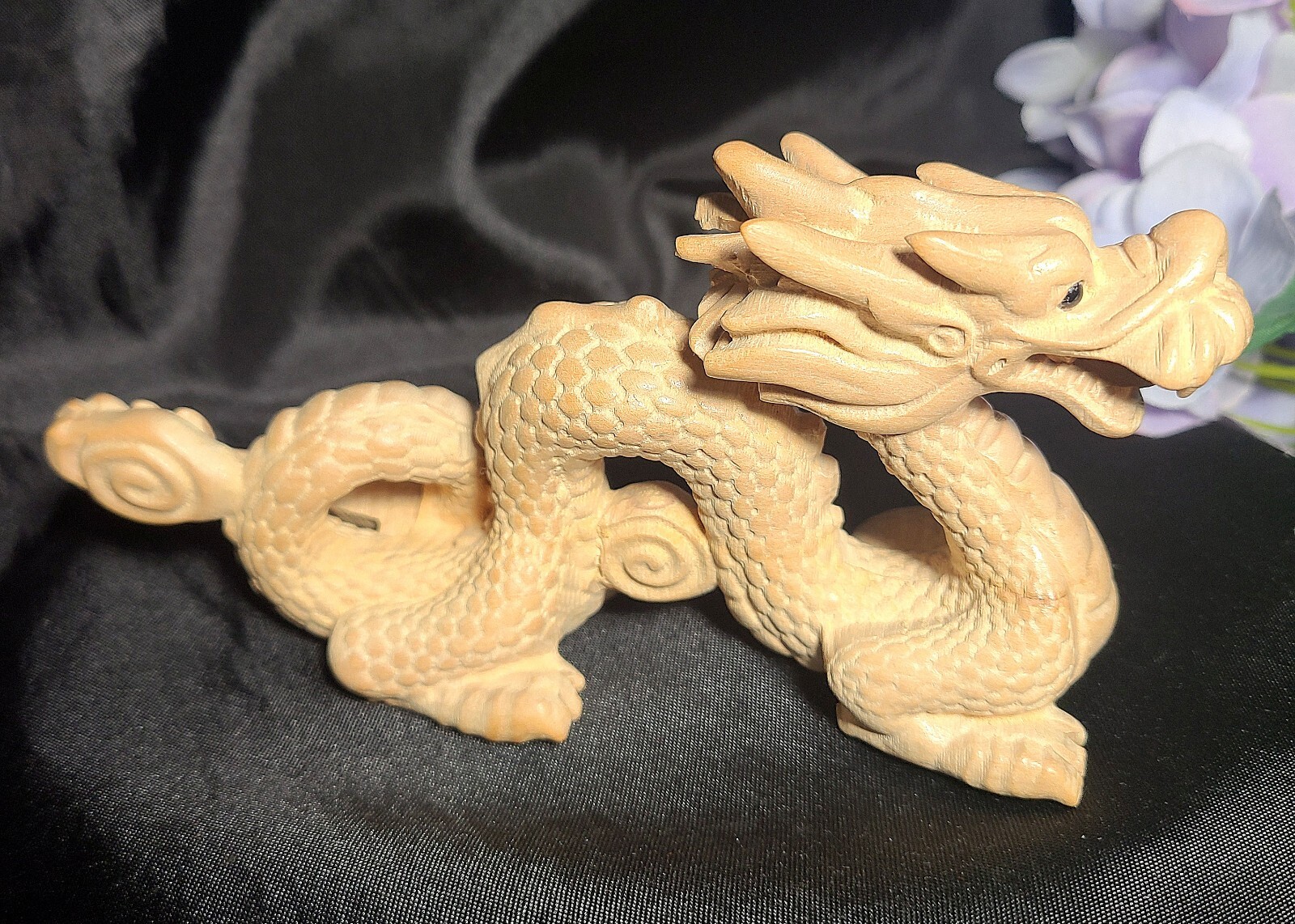 Large 6″ Full Body Detailed Wood Dragon Carving Figure – 2024 Year of The Dragon