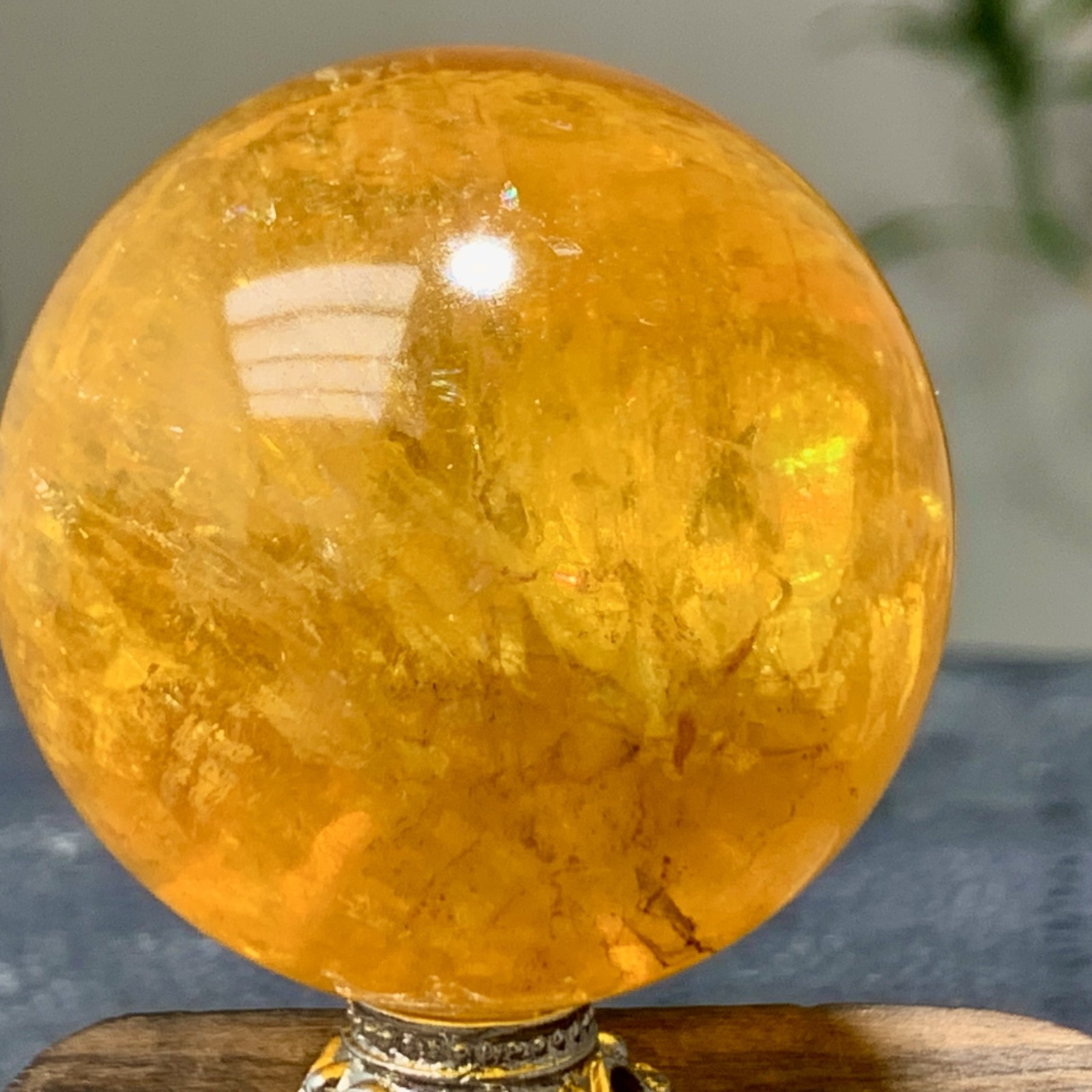 126G Natural yellow fluorite and mica symbiotic crystal ball healing