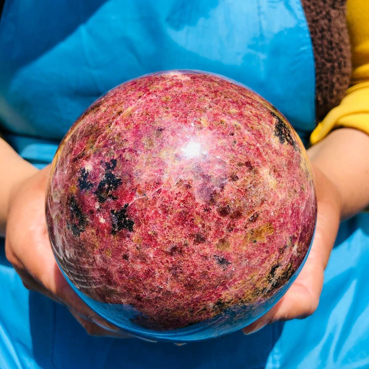 7.04LB Natural Rhodonite Crystal Sphere Pink Black Healing Gem Stone 4799