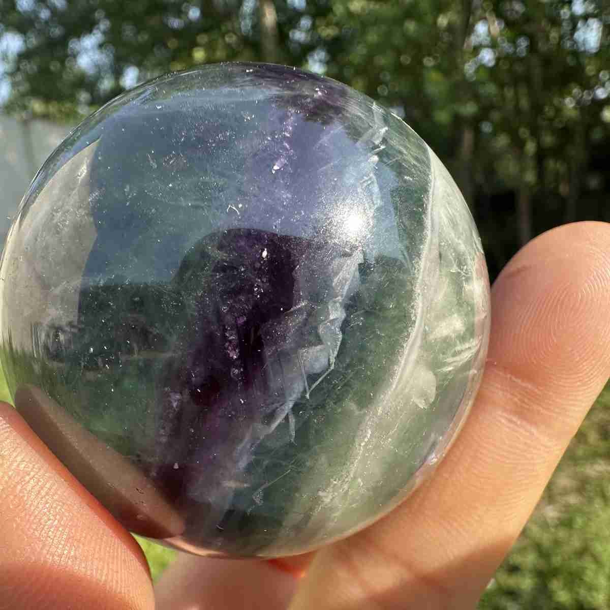 210g Natural Feather Fluorite Quartz Sphere Crystal Ball Reiki Healing Decor