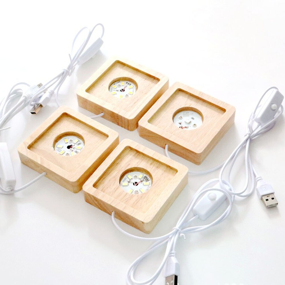 2pc 7 colors LED Light Display Base Wooden Lighted Base Stand for Laser Crystal