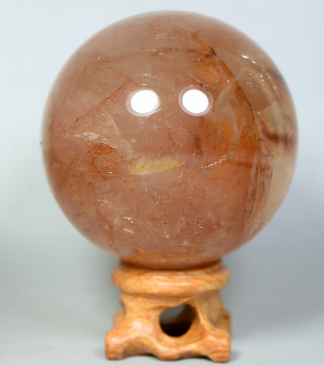 Natural RED FIRE QUARTZ Hematoid Crystal PHANTOM MULTI INCLUSIONS Sphere / Stand